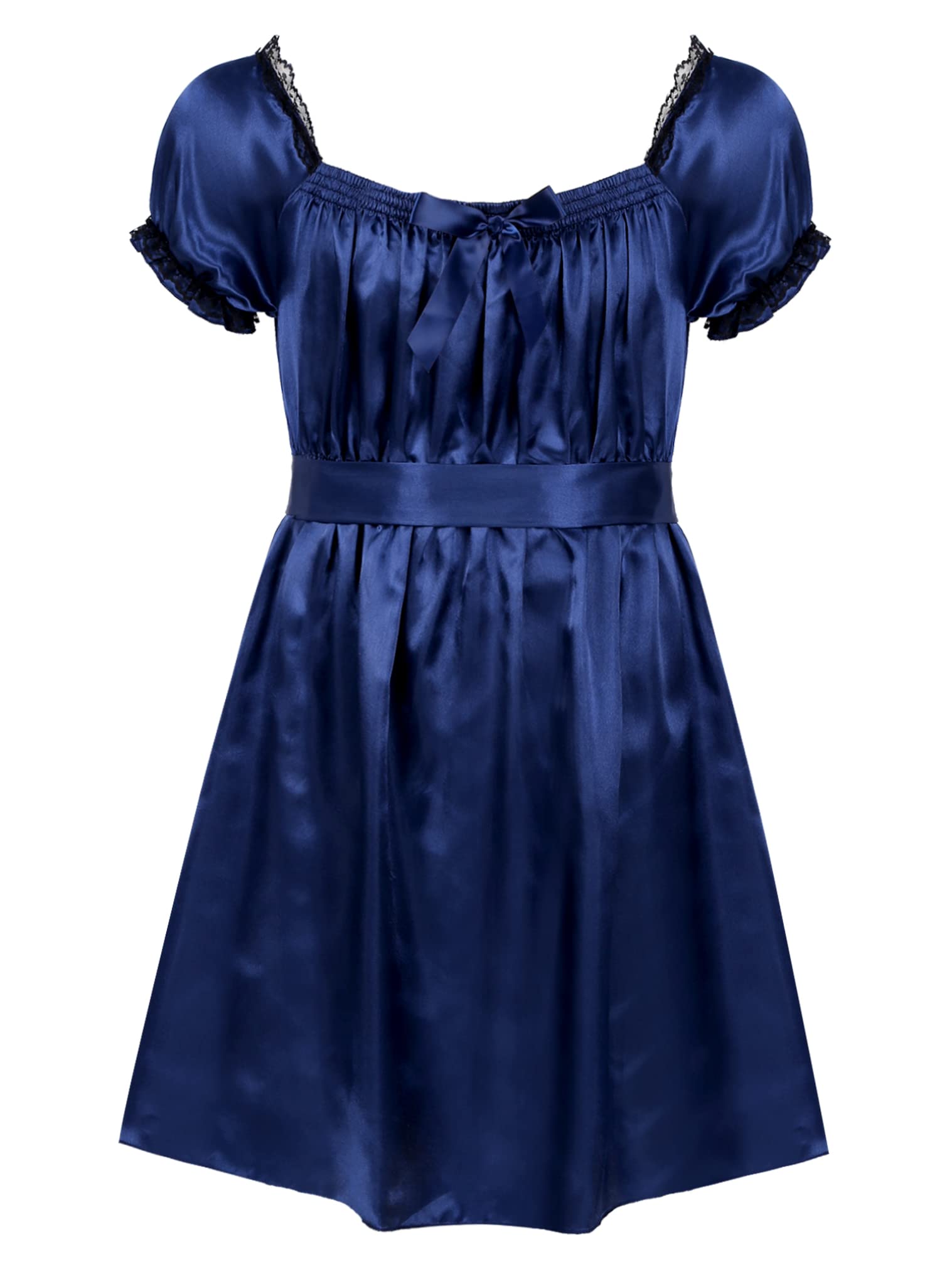 JEATHA Men's Satin Maid Nightdress - Lace Trim Frilly High-Low Nightgown Crossdressing Lingerie Sleepwear for Cosplay, Roleplay & Special Occasions