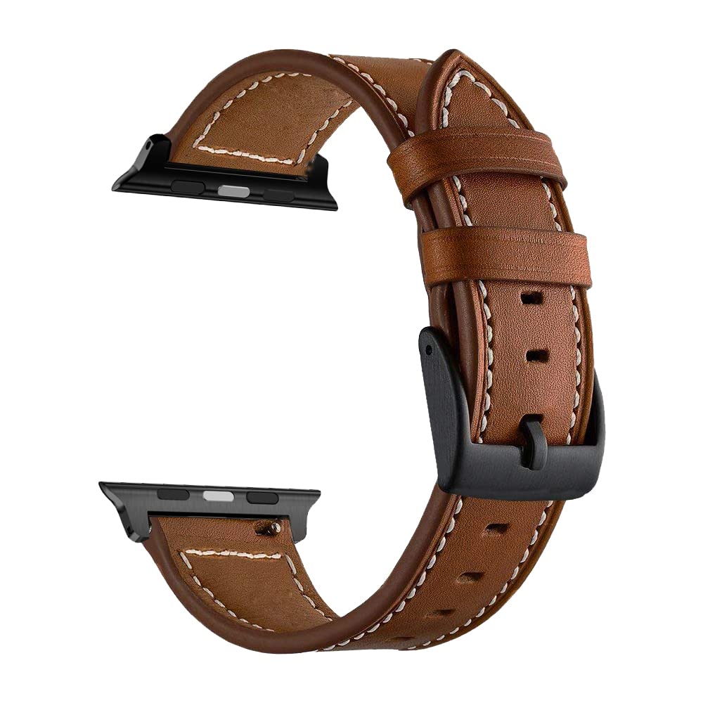 Premium Leather Apple Watch Band - Compatible with Apple Watch Series 10 46mm, Ultra 2 49mm & Series 7/6 45mm - Brown & Black (2 Pack) - Perfect for Business, Casual & Outdoor Activities