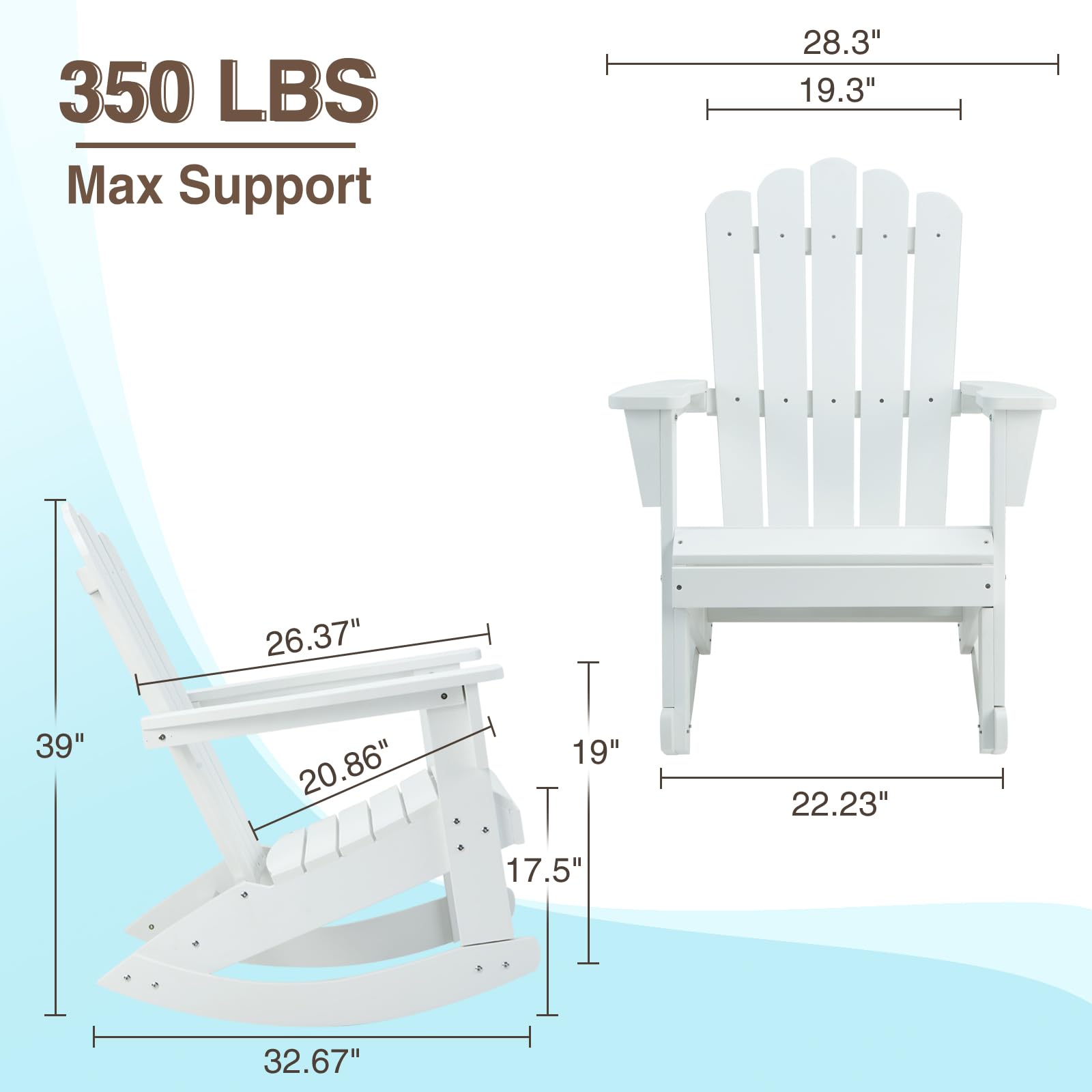 Psilvam Outdoor Adirondack Patio Rocking Chairs Set of 2 - Durable Poly Lumber Porch Rockers with High Back Support - Perfect for Porch, Garden, Deck & Backyard Relaxation (White)
