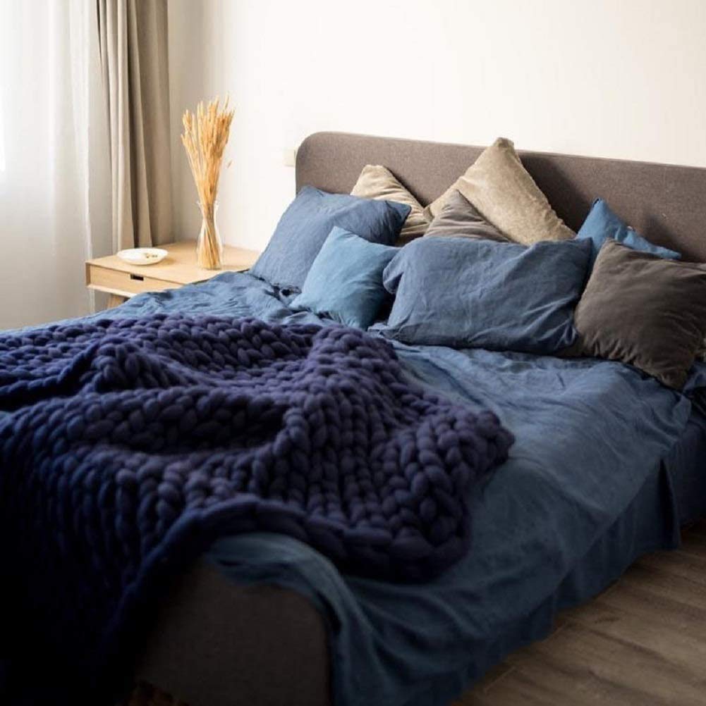 Handwoven Chunky Knit Oversized Throw Blanket - 71×80in (180×200cm) Navy Blue - Cozy Sofa Blanket, Chair Cover, Baby & Pet Mat - Perfect Gift for Home Decor & Winter Warmth