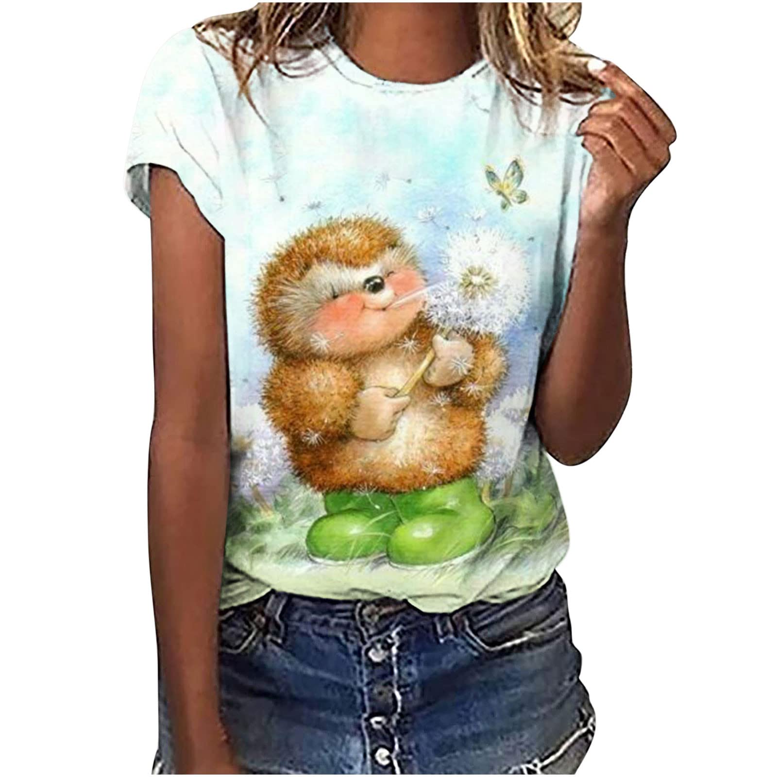 Funny Animal Print Women's Graphic Tees - Summer Casual Short Sleeve Crewneck Blouses - Plus Size Cute Tops for Everyday Wear & Weekend Outfits