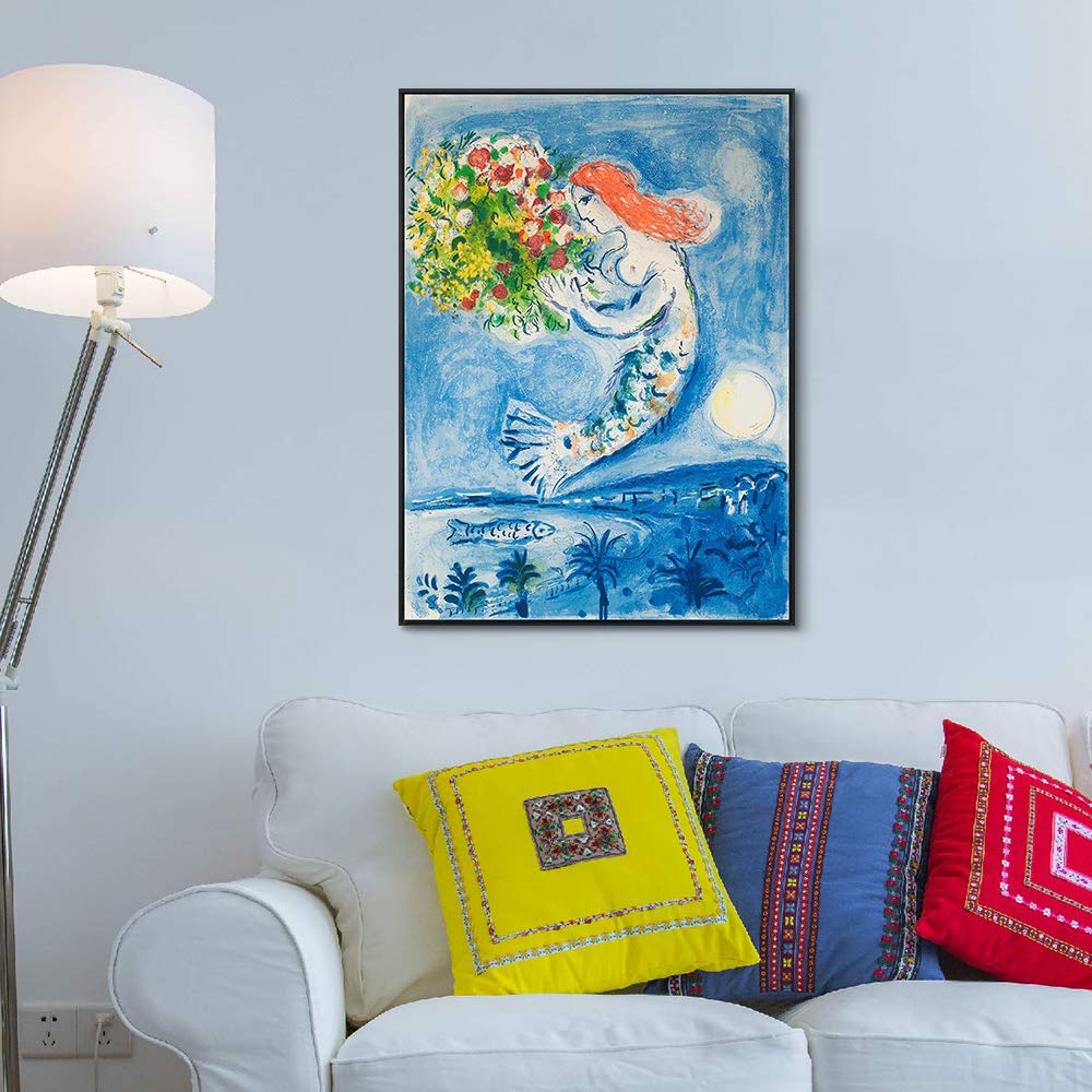Marc Chagall Sunshine Flowers Giclee Print - 20x28 Inch Framed Wall Art Canvas, Surrealism Home Decor for Living Room & Office (Black Slim Frame) | Perfect for Modern Interior Design & Art Lovers Gifts