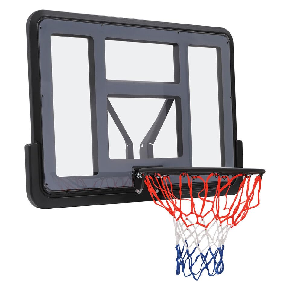 Wall Mounted Basketball Hoop System - 44 Inch Shatterproof Backboard with Rim Combo for Outdoor Sports & Driveway Games - Perfect for Home, School & Park Basketball Practice