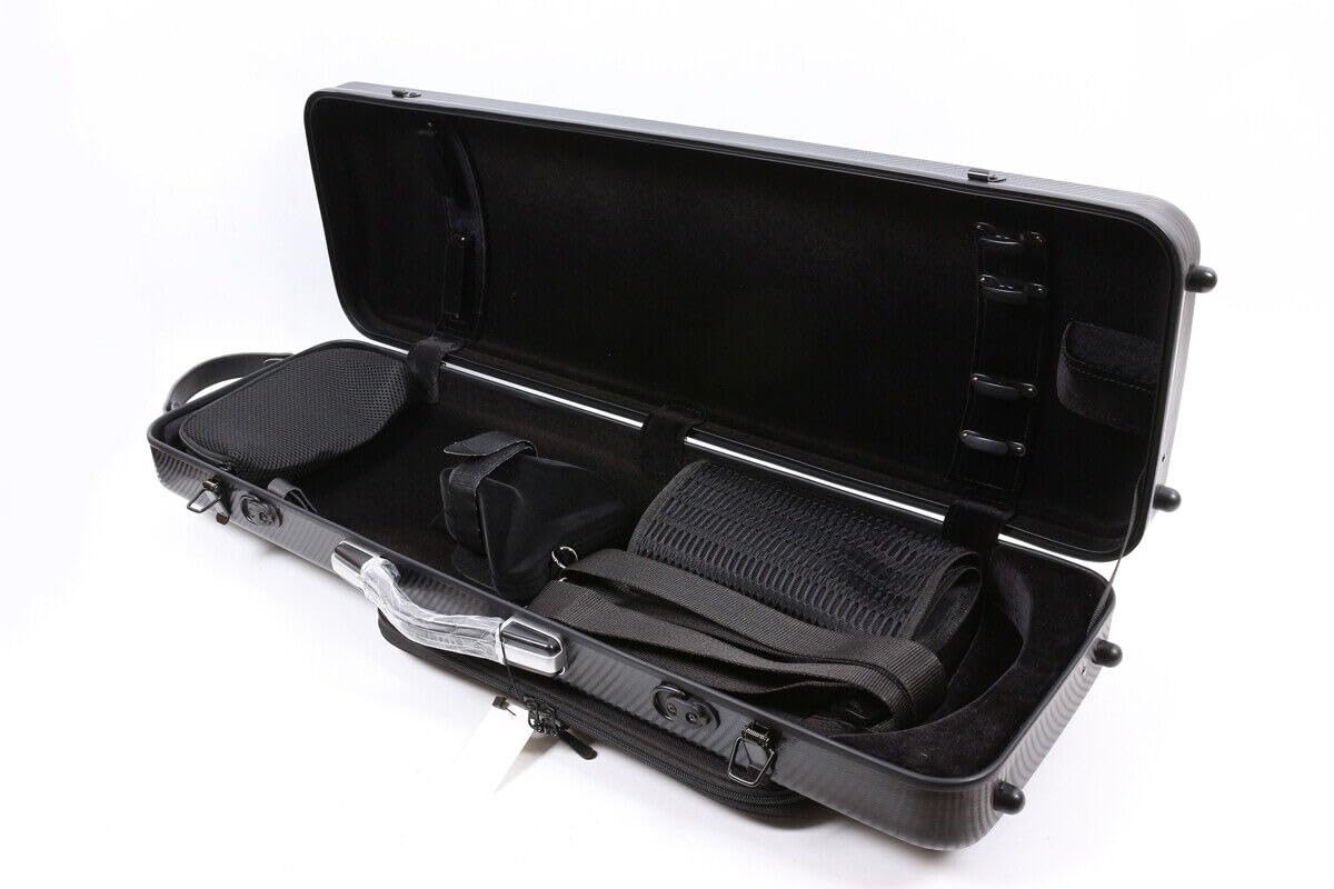 Premium Carbon Fiber Full Size 4/4 Violin Case - Lightweight, Durable & Secure with Rectangular Code Lock & Adjustable Strap (Black) - Perfect for Travel, Performances & Professional Musicians