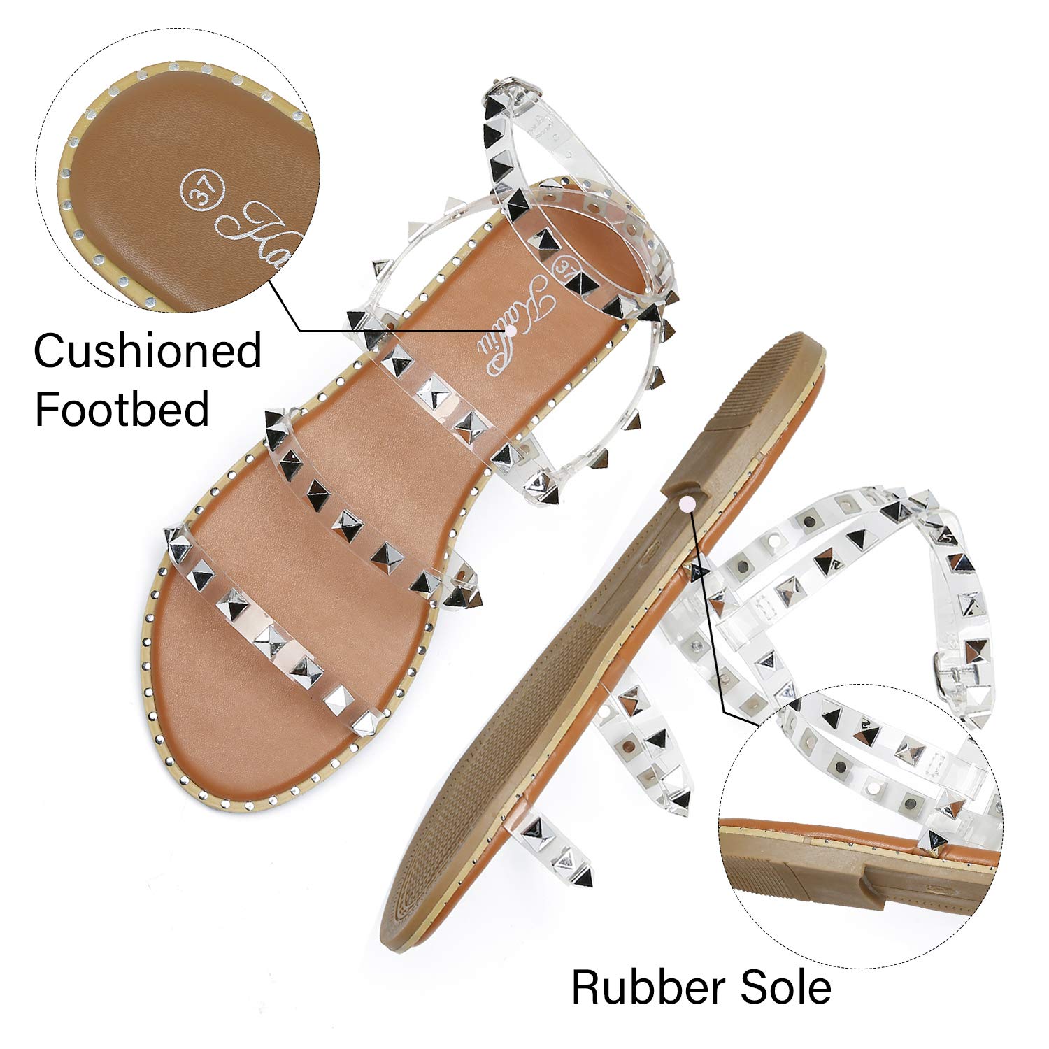 Katliu Women's Strappy Studded Gladiator Flat Sandals with Ankle Strap - Comfortable Summer Casual Shoes for Beach, Vacation & Daily Wear