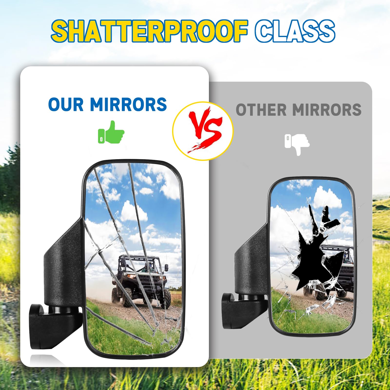 UTV Rear Side View Mirrors for 2015+ Polaris Ranger 570 900 XP 1000 & Can-Am Defender - Breakaway Design, Pro-Fit Cage Compatible (Driver & Passenger Side) - Perfect for Off-Roading, Hunting & Farm Work