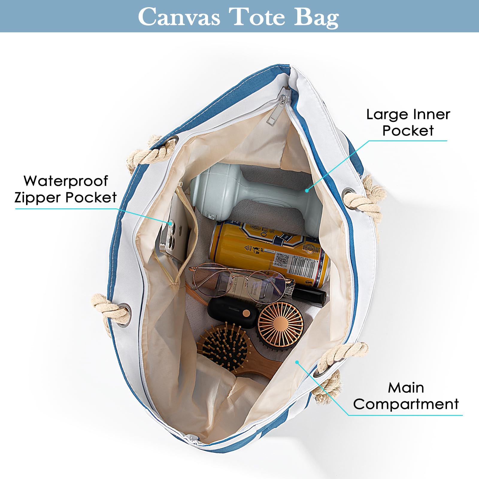 Waterproof Sandproof Large Beach Tote Bag for Women with Zipper - Perfect for Swimming, Pool, Travel & Outdoor Activities