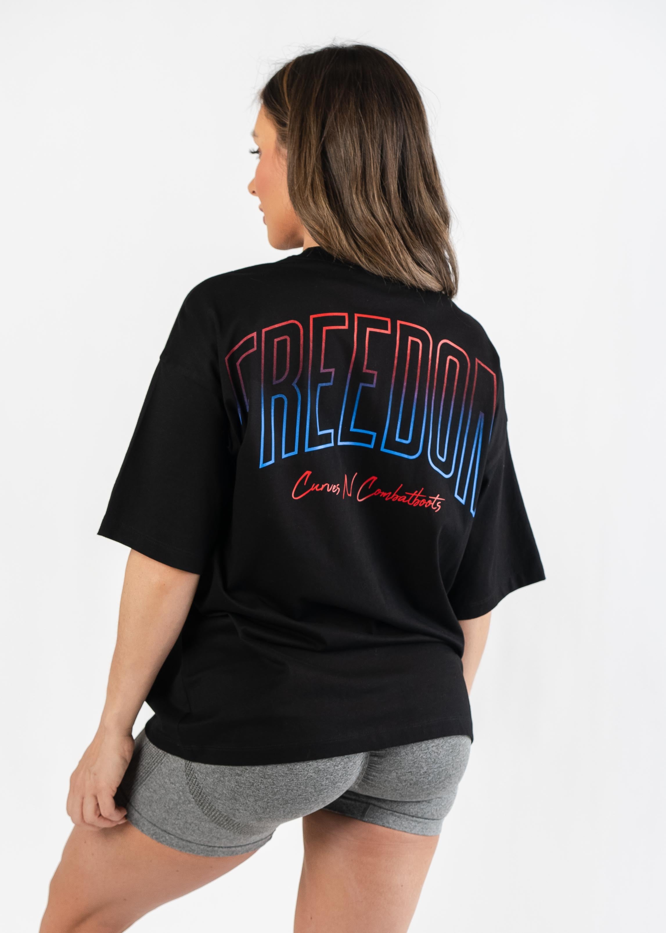 Oversized T-Shirt for Women - Black with Freedom Print | Comfortable Loose Fit Cotton Tee for Casual Wear, Street Style & Everyday Outfits