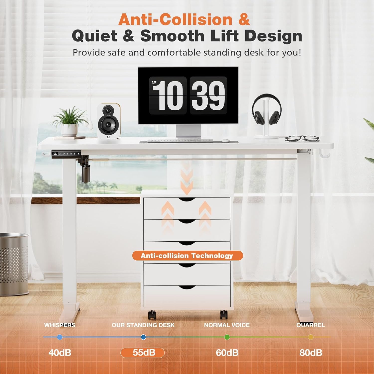 Sweetcrispy Electric Adjustable Height Standing Desk - 40 x 24 inch Sit Stand Workstation with Splice Board, Ergonomic Home Office Desk with 2 Hooks & Cable Management | Perfect for Remote Work, Gaming & Study Setup