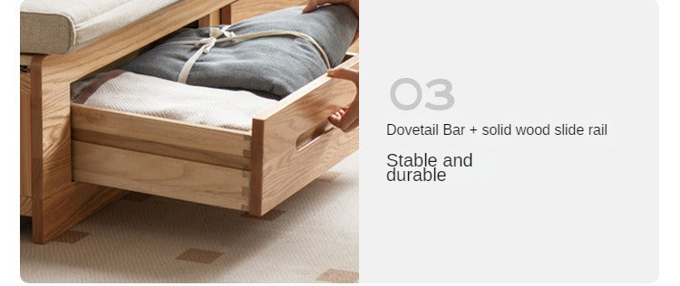 Oak Solid Wood Folding Storage Sofa Bed - Convertible Guest Bed & Space-Saving Furniture for Small Apartments, Living Rooms & Dorm Rooms
