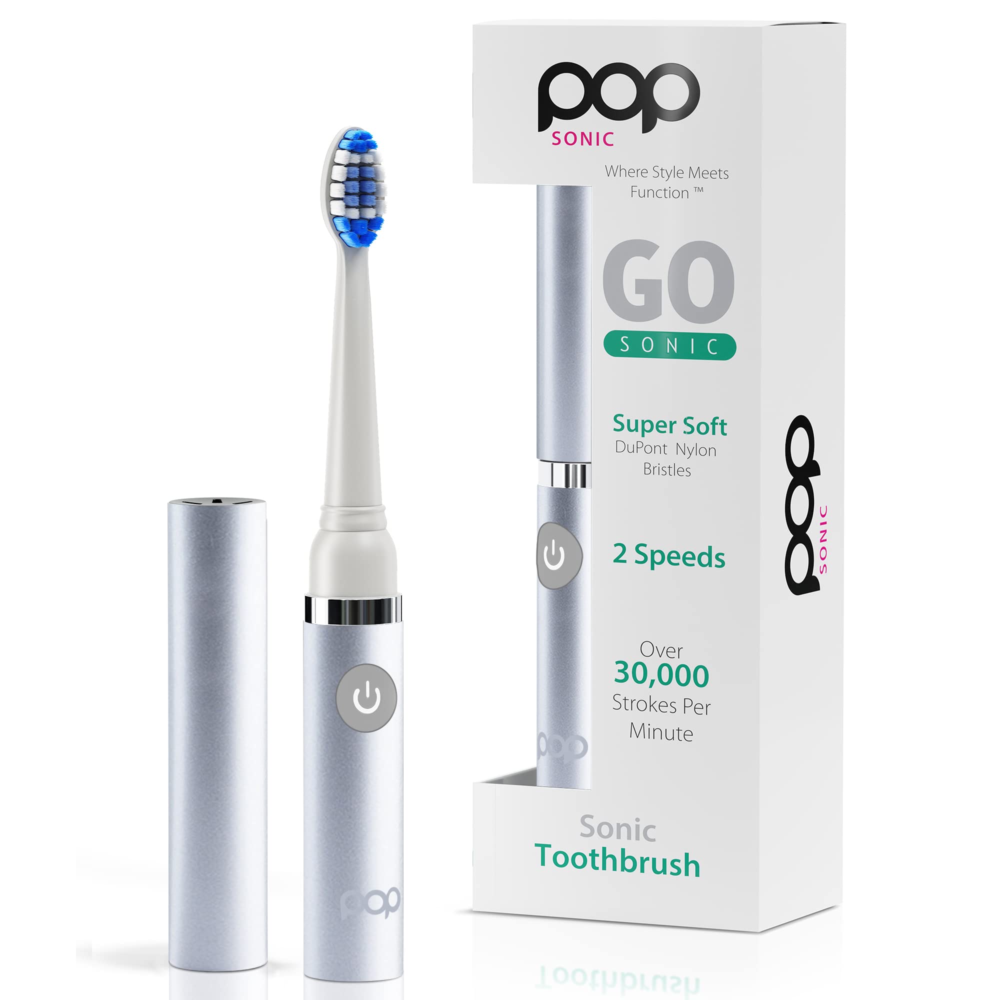 Pop Sonic Electric Toothbrush for Adults & Kids - Rechargeable Travel Toothbrush with 2 Speed Modes (15,000-30,000 RPM), DuPont Nylon Bristles, AAA Battery Included - Perfect for Home, Travel & Daily Oral Care