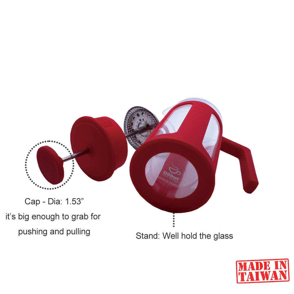 Premium French Press Coffee & Tea Maker - 11 oz (350ml) Heat-Resistant Borosilicate Glass, Durable & Easy Clean - Perfect for Home, Office & Camping - Red