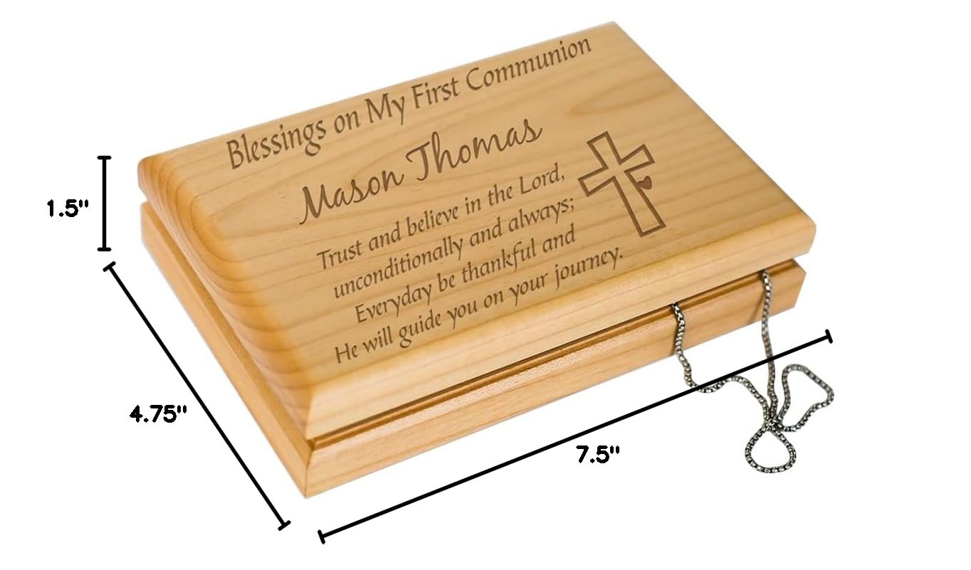 Personalized First Communion Valet Box - Engraved Wooden Keepsake for Boys & Girls - Perfect Gift for Rosary Beads & Religious Treasures - Ideal for First Holy Communion, Baptism & Confirmation Ceremonies