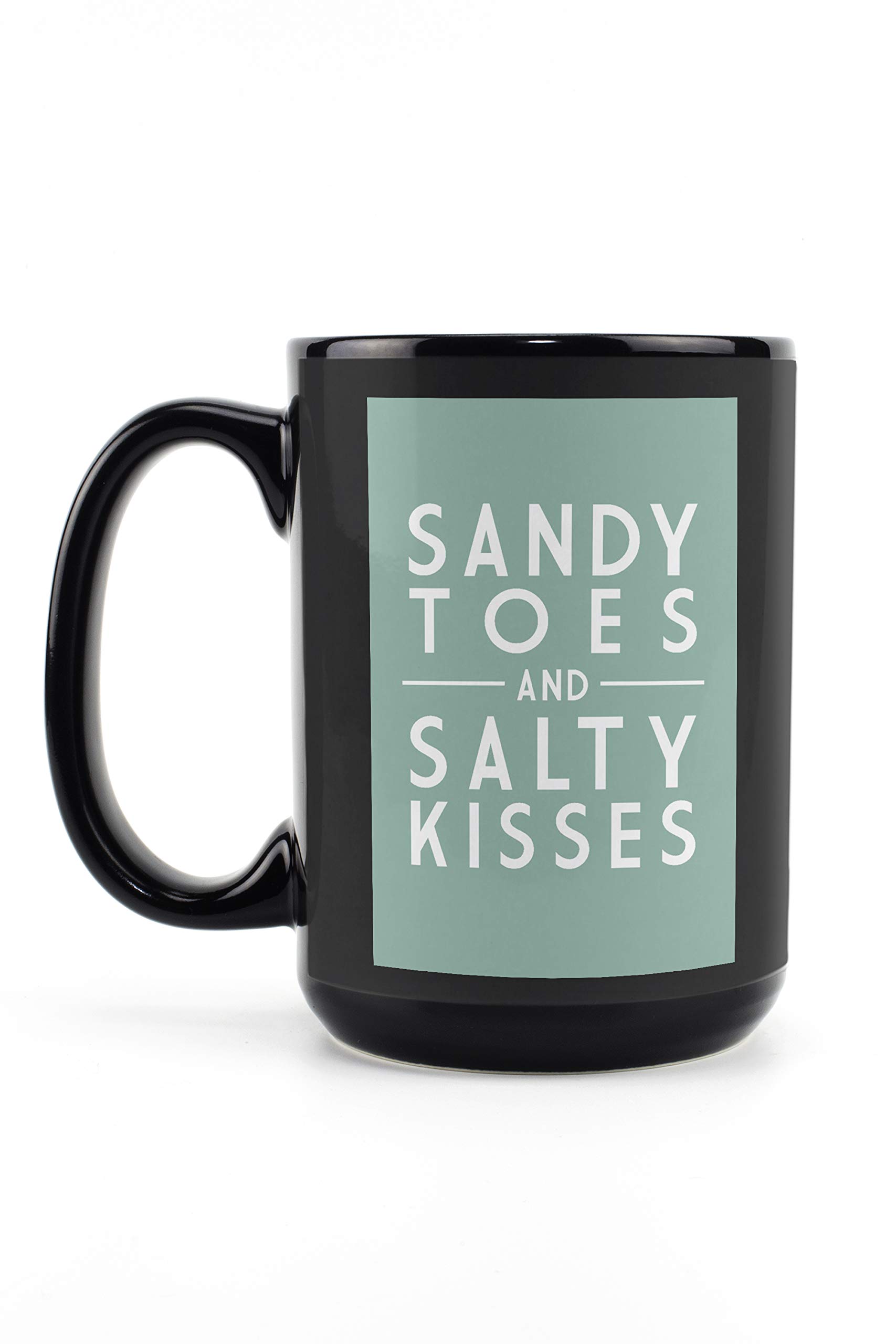 Sandy Toes and Salty Kisses 15oz Black Ceramic Coffee Mug - Microwave & Dishwasher Safe - Perfect for Beach Lovers, Morning Coffee, and Gift Giving