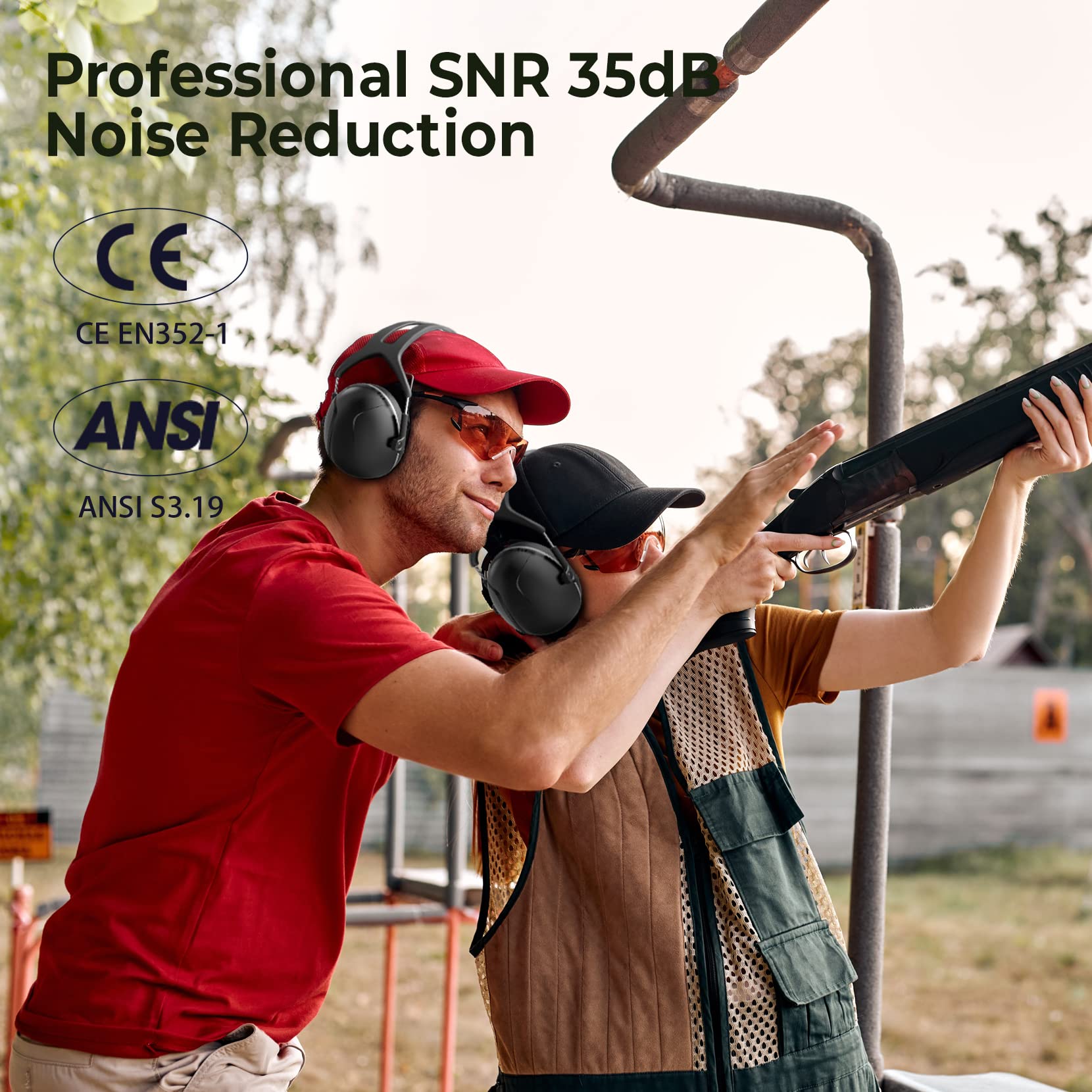 SNR35dB Noise Cancelling Ear Muffs for Shooting, Construction & Sleeping - High Fidelity Hearing Protection with 35dB Noise Reduction - Comfortable Safety Earmuffs for Autism, Mowing & Loud Environments - Includes Convenient Storage Bag - Perfect for Work, Home & Outdoor Activities