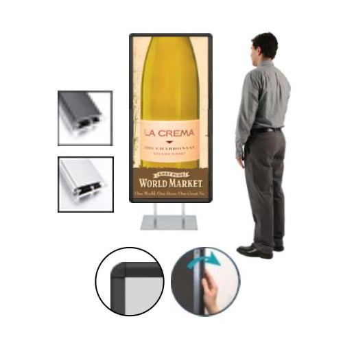 Double Pole Floor Stand 24x60 Sign Holder with Snap Frame & Radius Corners - Perfect for Retail Stores, Trade Shows, and Event Displays