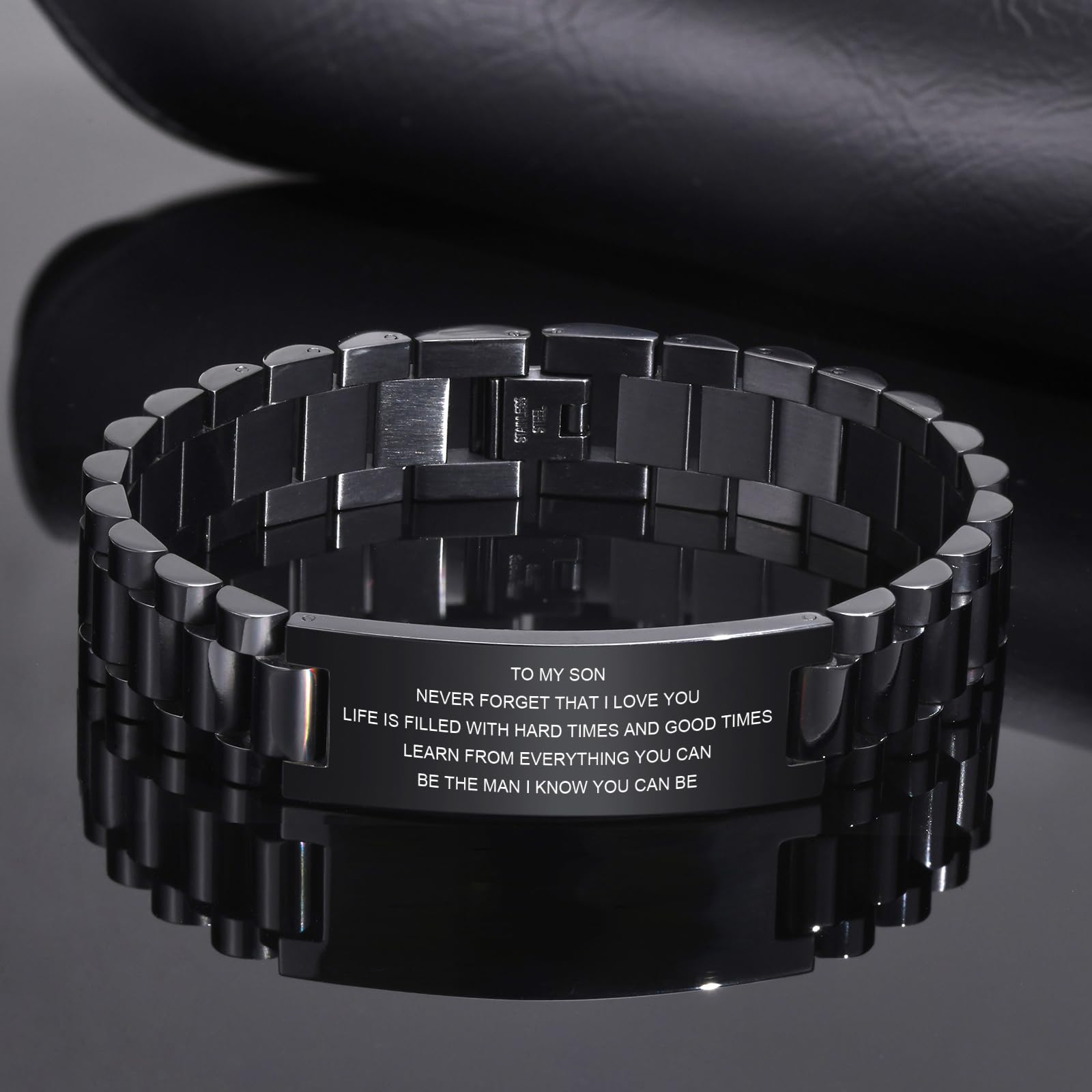 MEALGUET Inspirational Stainless Steel Bracelet for Son - Customizable Courage Link Wristband from Mom & Dad, Perfect Birthday & Graduation Gift, Ideal for Daily Wear & Special Occasions