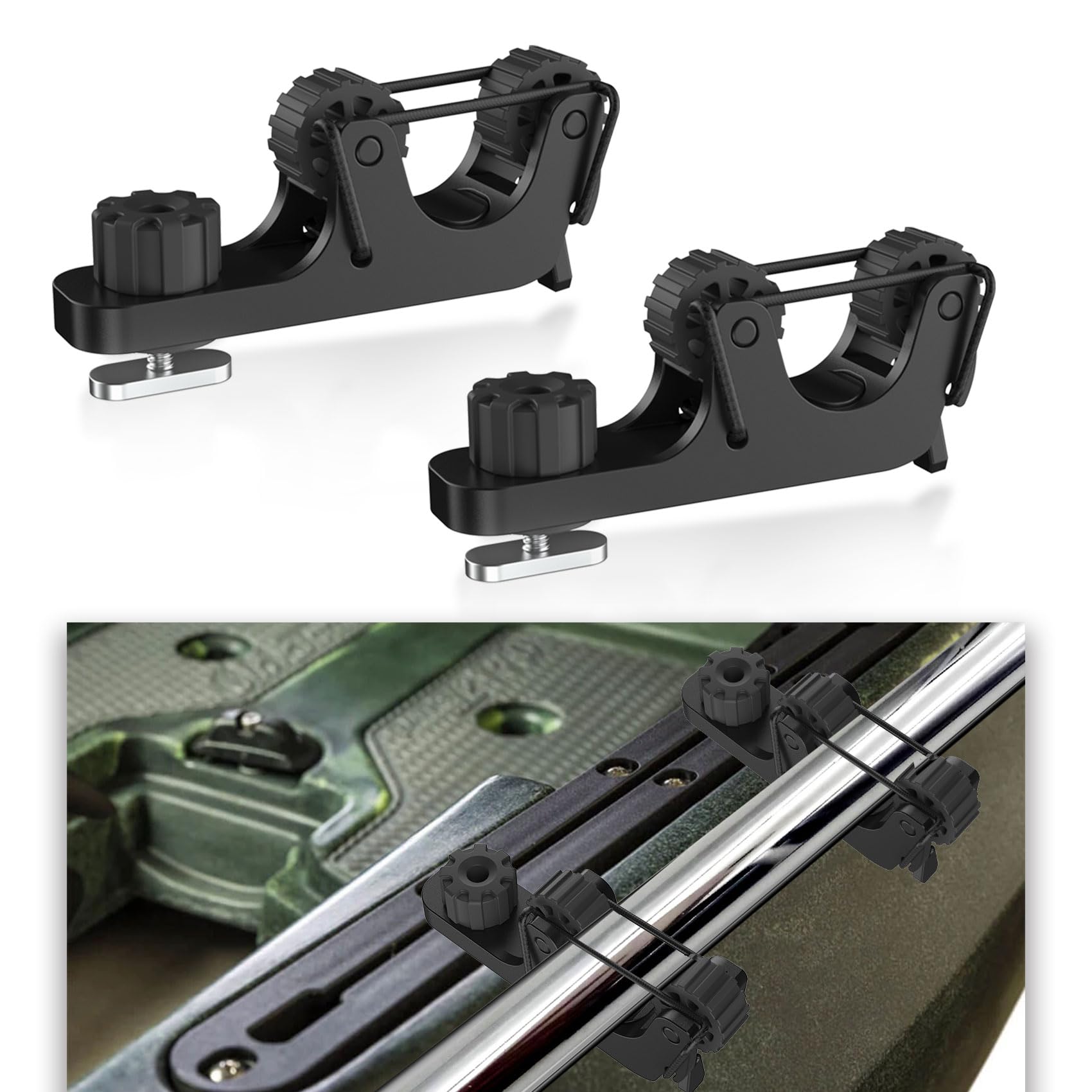 2-Piece Extendable Kayak Paddle Holder - Kayak Track Mount Accessories for Standard Paddles & Oars - Durable Kayak Rail Accessories for Fishing Kayaks | Perfect for Kayak Fishing, Paddle Storage & Water Sports