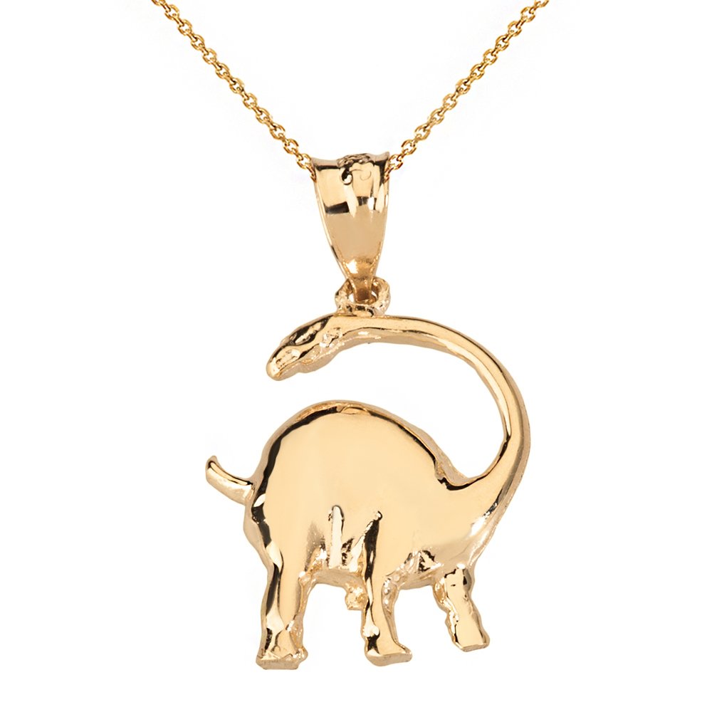 14K Yellow Gold Brachiosaurus Dinosaur Pendant Necklace - Long Neck Sauropod Jewelry for Women & Men - Perfect Gift for Dinosaur Lovers, Birthday, Anniversary & Everyday Wear