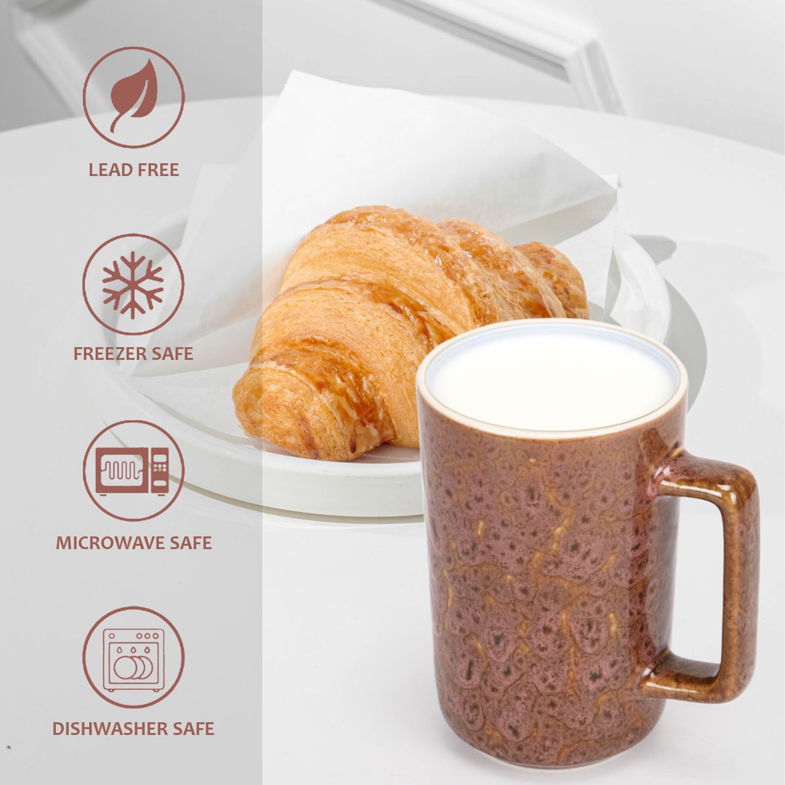 Premium 15oz Ceramic Coffee Mugs Set of 4 - Large Handle Mugs for Hot & Cold Drinks - Latte, Tea, Cocoa, Milk, Juice - Stylish Rock Magma Design - Perfect for Home, Office, Gifts & Daily Use