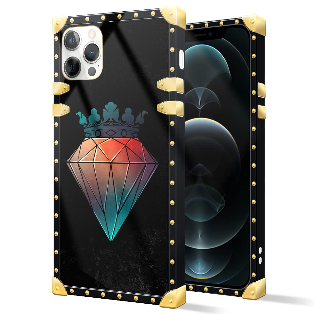 Luxury iPhone 13 Mini Case with Metal Diamond Crown - Square Soft TPU Bumper Phone Cover for Women & Girls (5.4-inch) | Perfect for Everyday Protection & Fashion Accessory