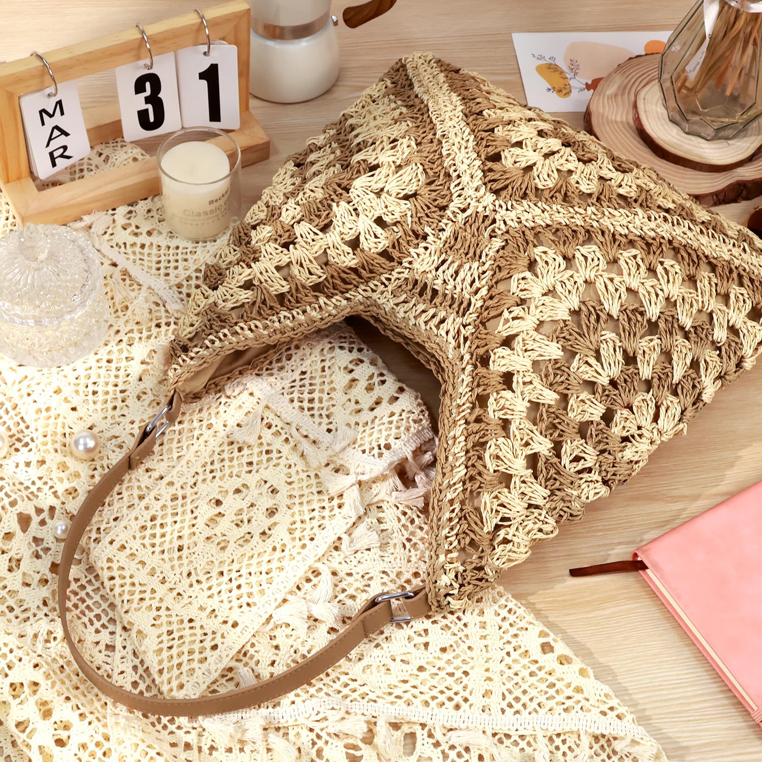 hatisan Straw Beach Bag for Women - Summer Woven Tote Shoulder Handbag, Boho Style Beach Bag for Pool, Vacation & Outdoor Activities