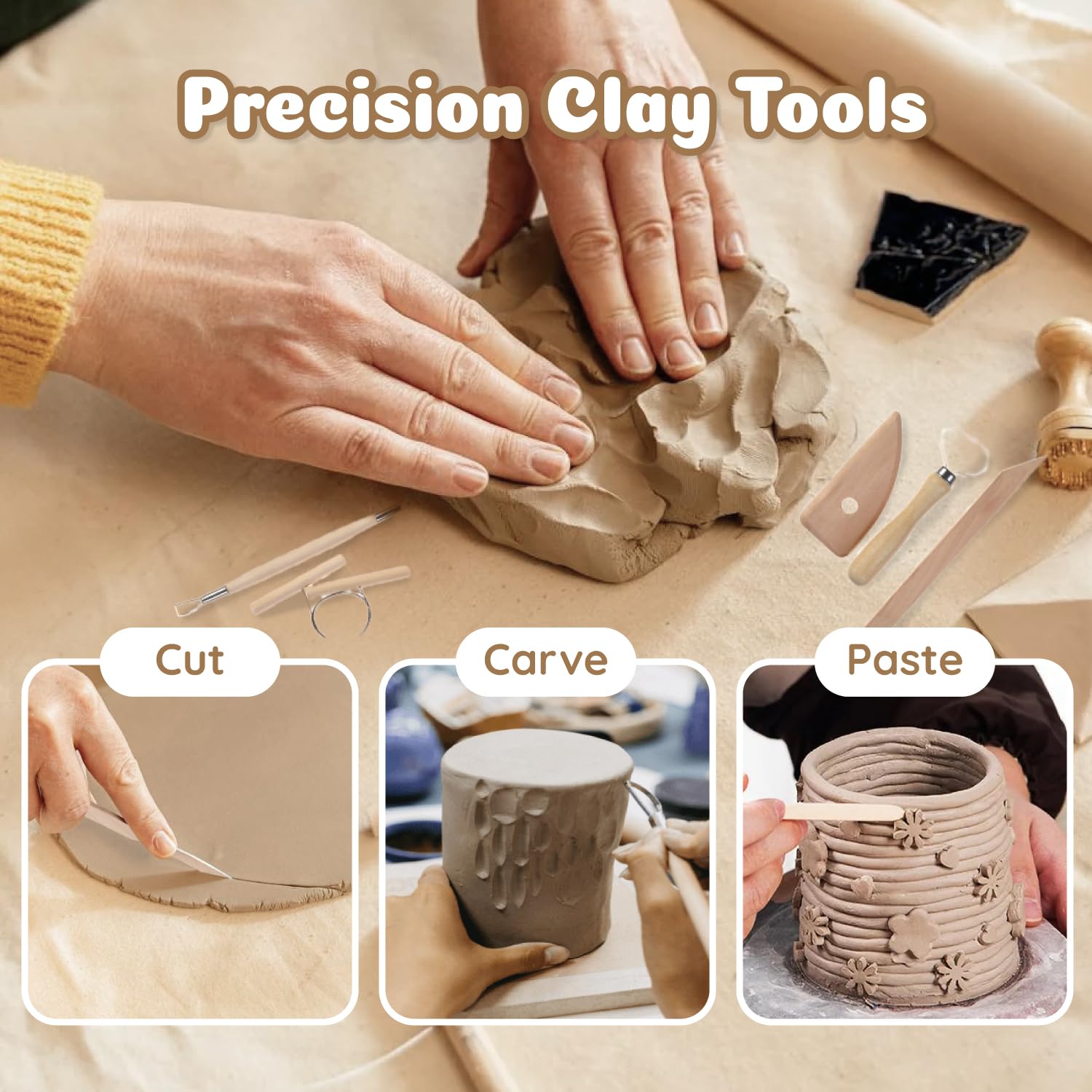 Air Dry Clay Kit for Adults & Beginners - White Modeling Clay with Sculpting Tools, Gloss Varnish & DIY Plate Making Supplies | Perfect for Pottery, Arts & Crafts Projects, Christmas Gifts & Home Decor