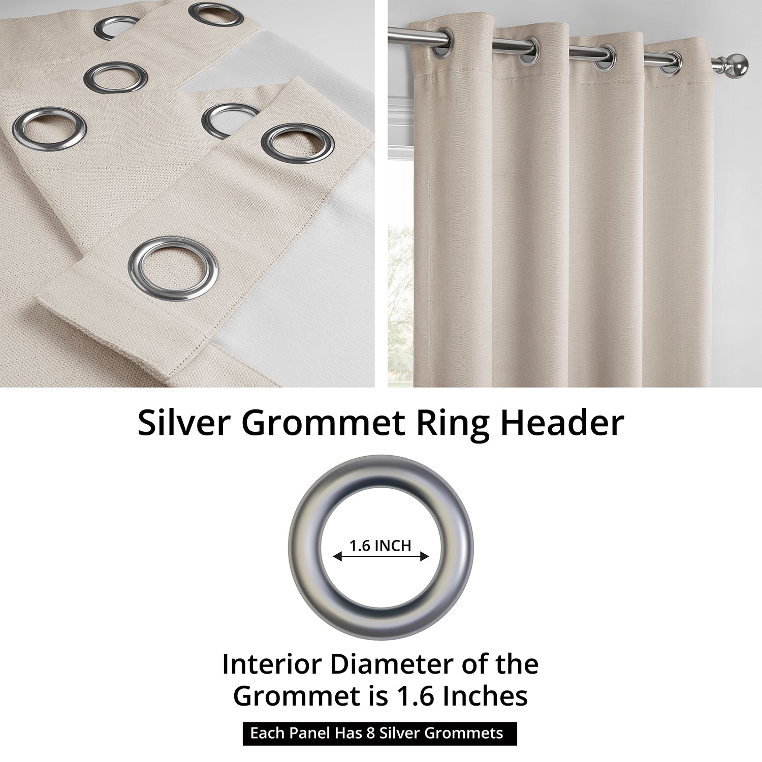 Birch Grommet Textured Faux Linen Blackout Curtains - Light Blocking Window Treatment for Bedroom, Living Room & Nursery