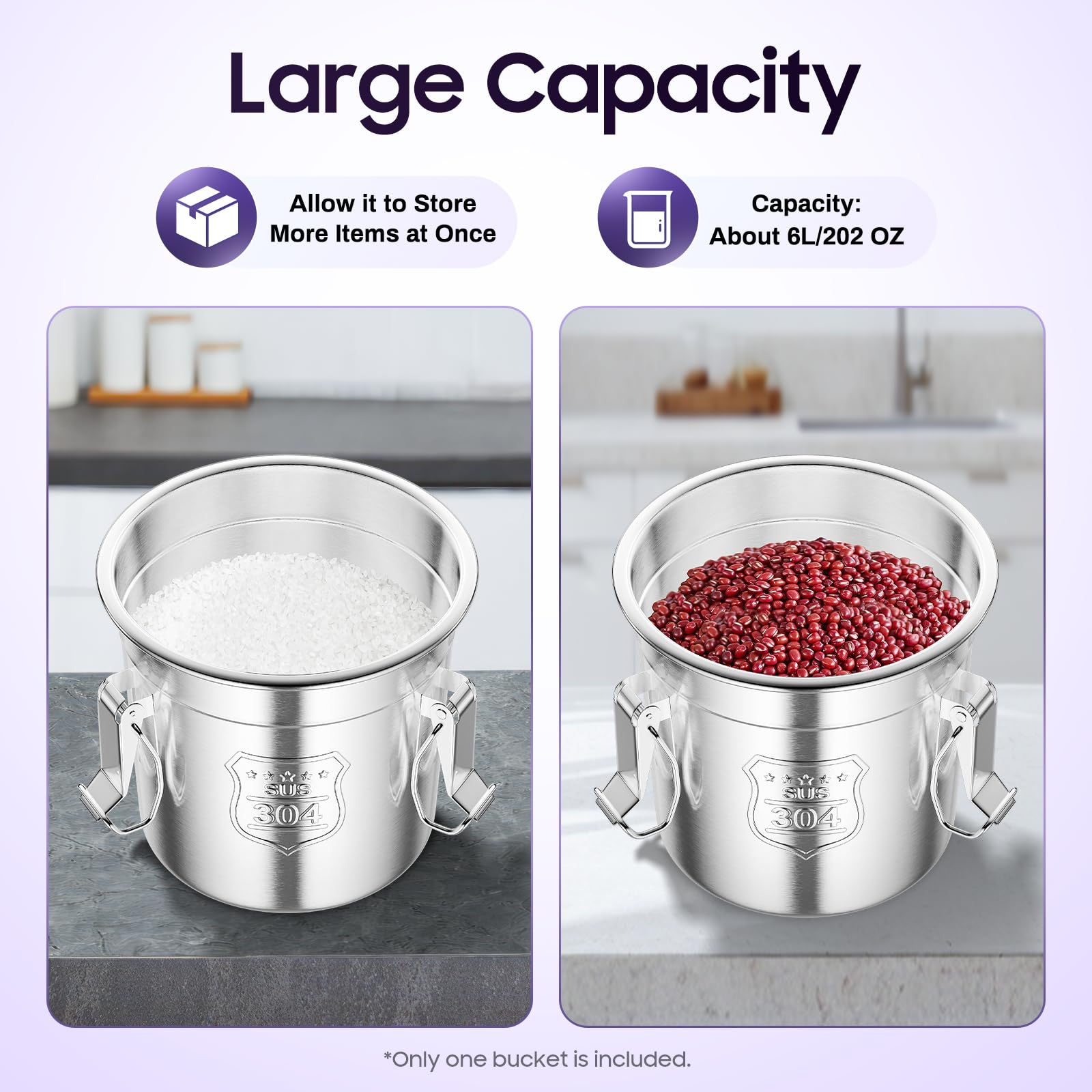 Premium 304 Stainless Steel Airtight Food Storage Container - 6L Kitchen Canister for Cereal, Rice, Flour & Dry Goods | BPA-Free, Odor-Resistant & Moisture-Proof | Ideal for Pantry Organization & Bulk Food Storage (Silver)