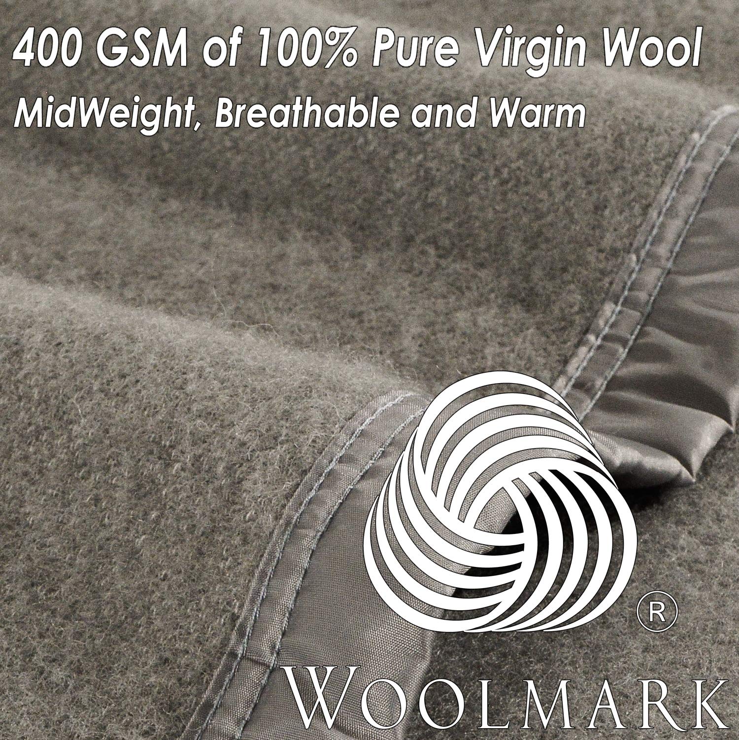 Premium 400GSM 100% Virgin Wool Blanket - King Size Grey Solid - Medium/Heavy Weight - Machine Washable - Luxury Warm Bedding for Winter, Cozy Sofa Throw, Perfect for Home, Office & Travel