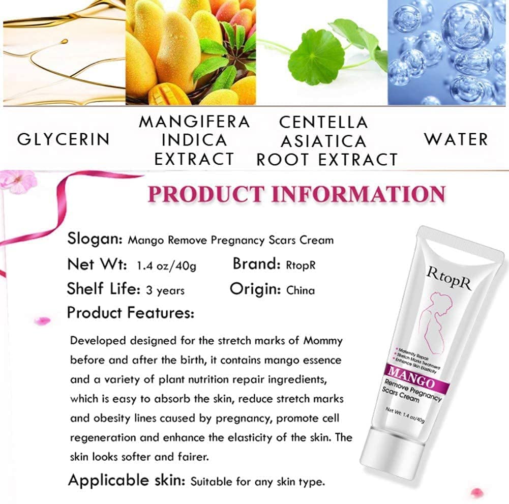 RtopR Mango Stretch Marks & Scar Removal Cream for Pregnancy - Best Body Moisturizer for Smooth Skin - 80g - Perfect for Postpartum Care & Skin Repair