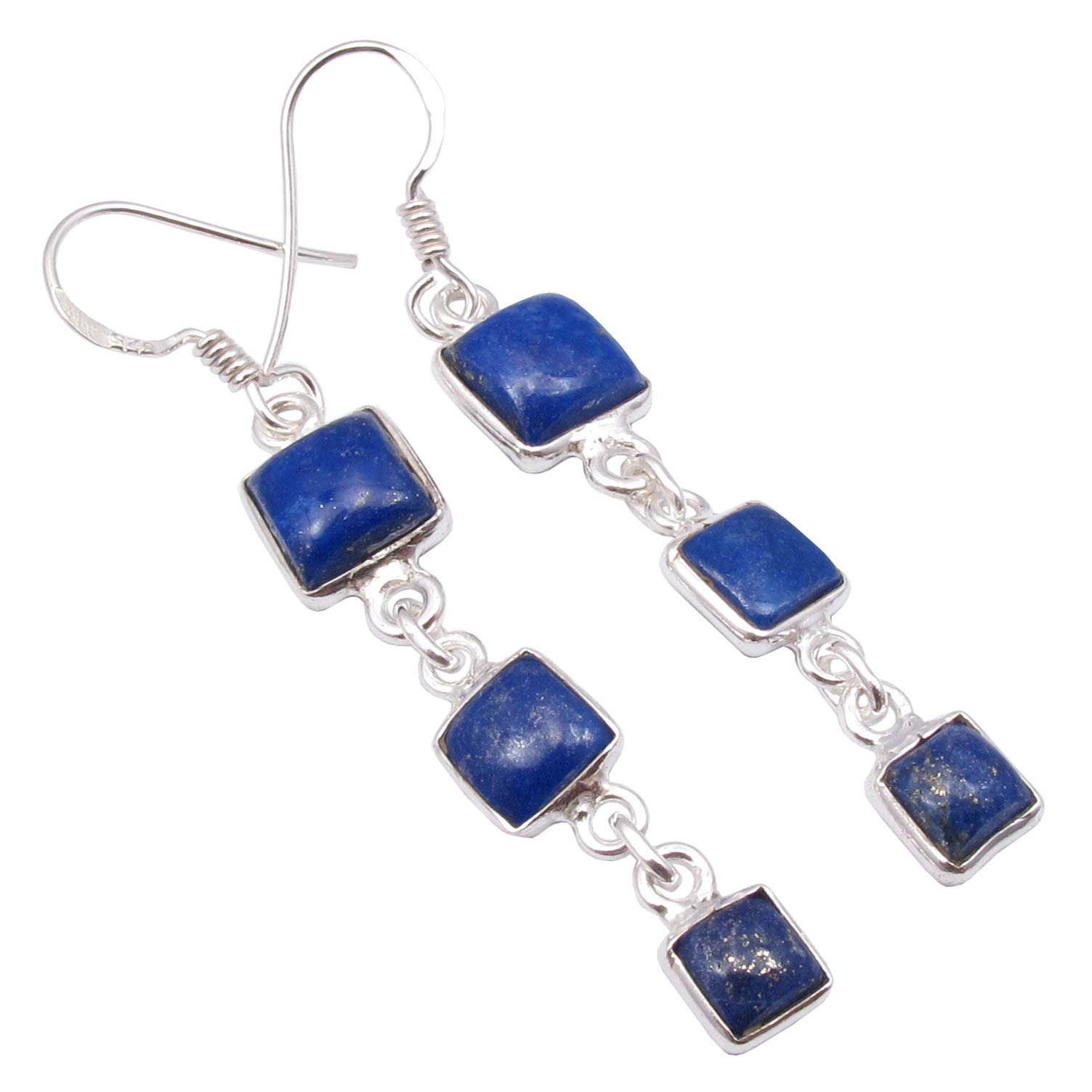 925 Pure Sterling Silver Lapis Lazuli Dangle Earrings 2.2