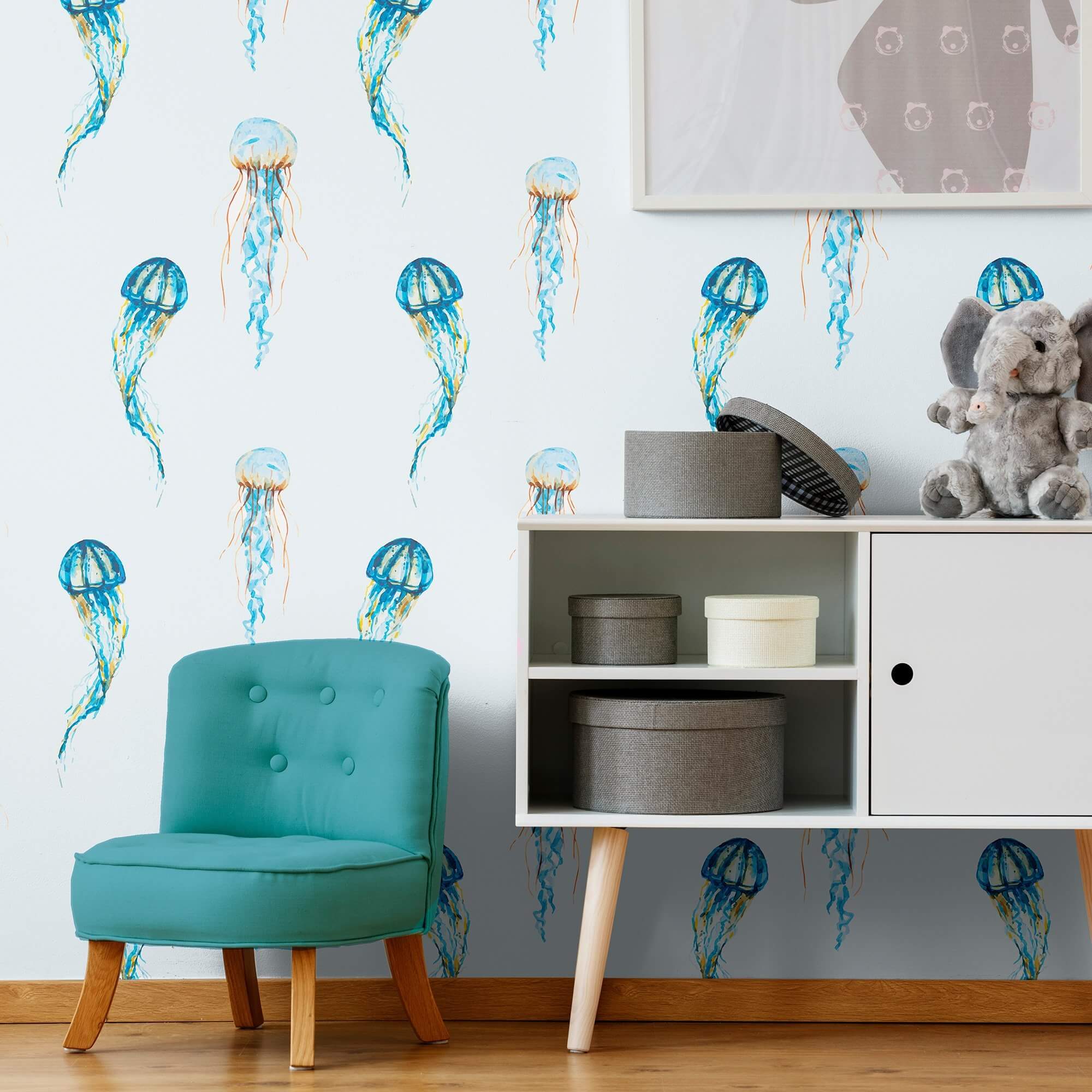 Blue and Orange Nautical Peel and Stick Removable Wallpaper - Self-Adhesive Decorative Wall Covering for Bedroom, Bathroom, Kitchen & Nursery - Easy to Apply & Remove - 2958