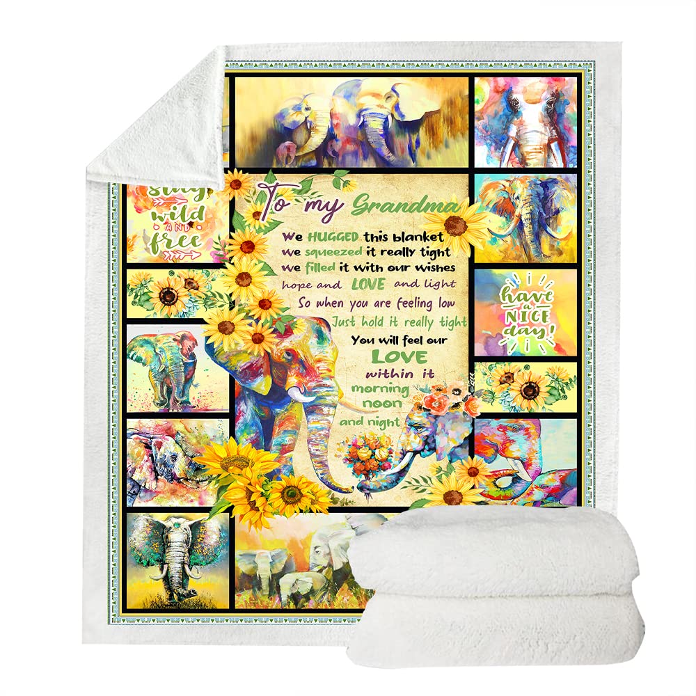 Soft Flannel Throw Blanket for Grandma - Cozy Sunflower Elephant Design, Perfect Christmas Birthday Mother's Day Gift for Nana & Great Grandma - Ideal for Sofa, Bed & Family Gatherings
