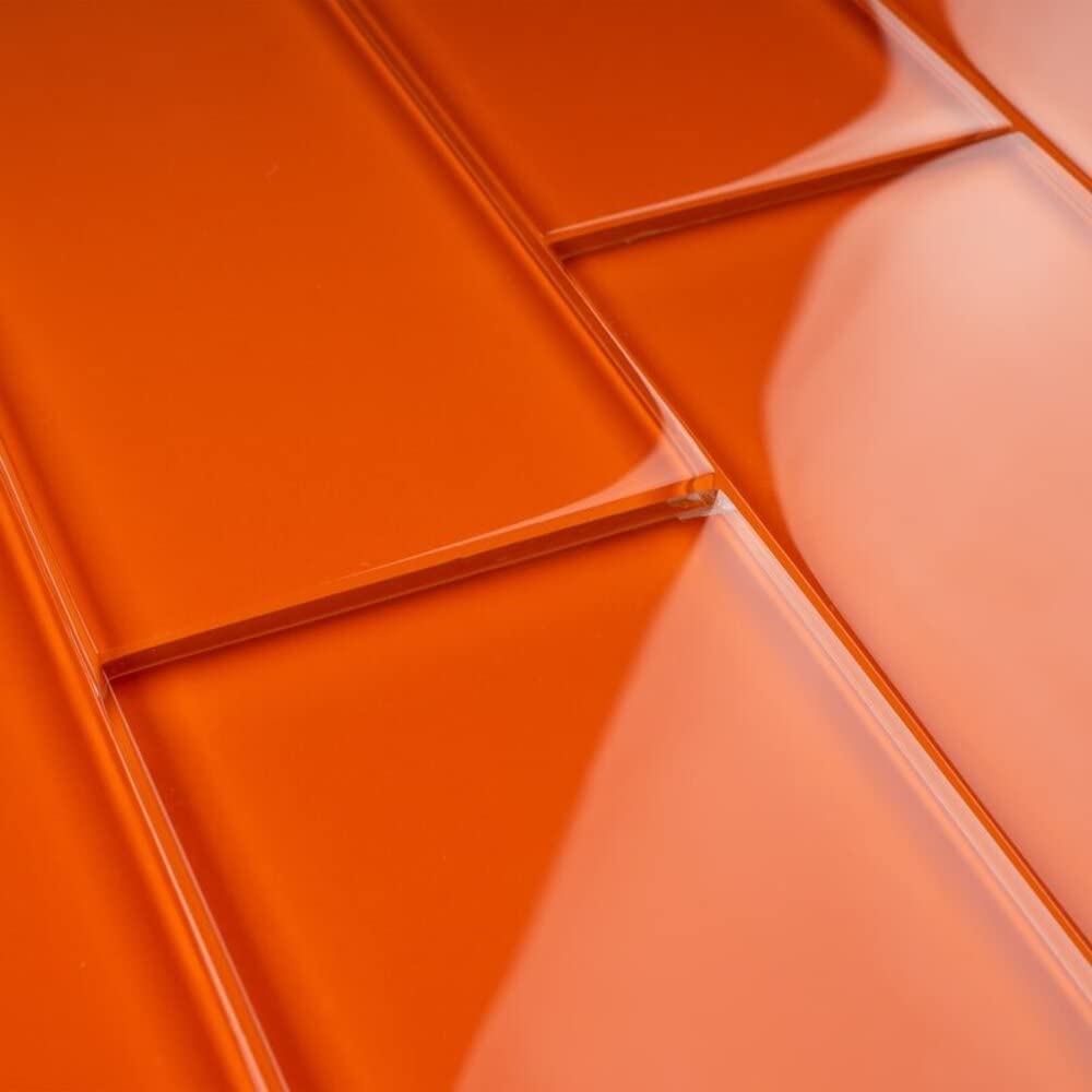 Glossy Orange Subway Glass Wall Tiles - Waterproof Bathroom & Kitchen Backsplash - Modern Accent Wall Decor for Home, Restaurant, and Commercial Spaces