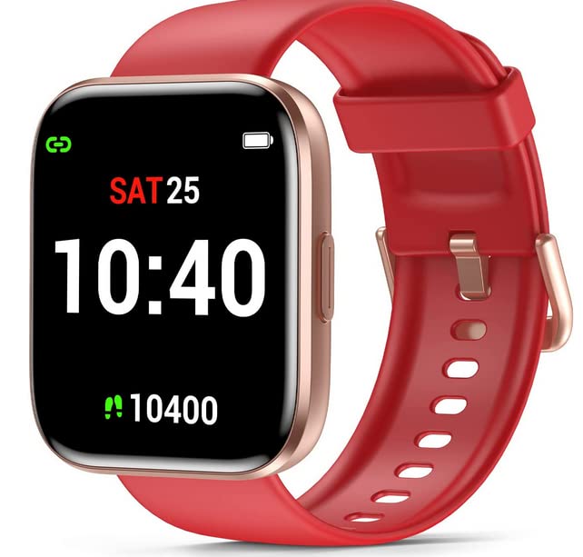 Escaru Smart Watch for Men & Women - Fitness Tracker with Heart Rate Monitor, Sleep Tracking, SpO2, IP68 Waterproof, Pedometer & Touch Screen - Perfect for Running, Swimming & Daily Activity Tracking (Red)