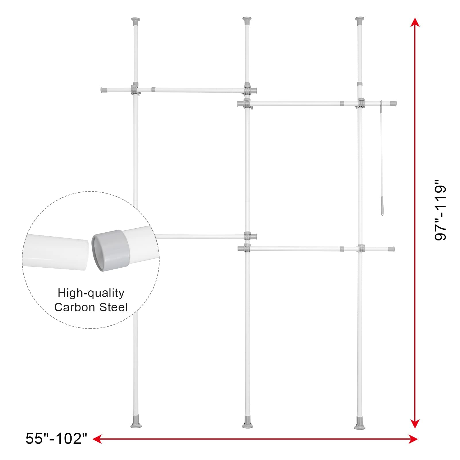 Double Clothing Rack - Adjustable Heavy Duty Garment Rack with 2 Tiers, Freestanding Closet Organizer for Bedroom, Laundry Room or Closet Storage - White