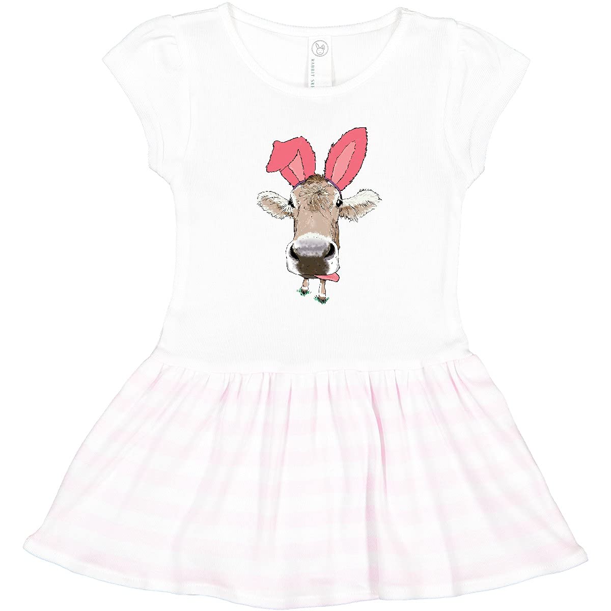 Inktastic Funny Easter Cow in Pink Ears Toddler Dress - Cute Baby Girl Outfit for Easter Sunday, Spring Party & Family Photos - Soft Cotton Playwear for Infants 12-24 Months