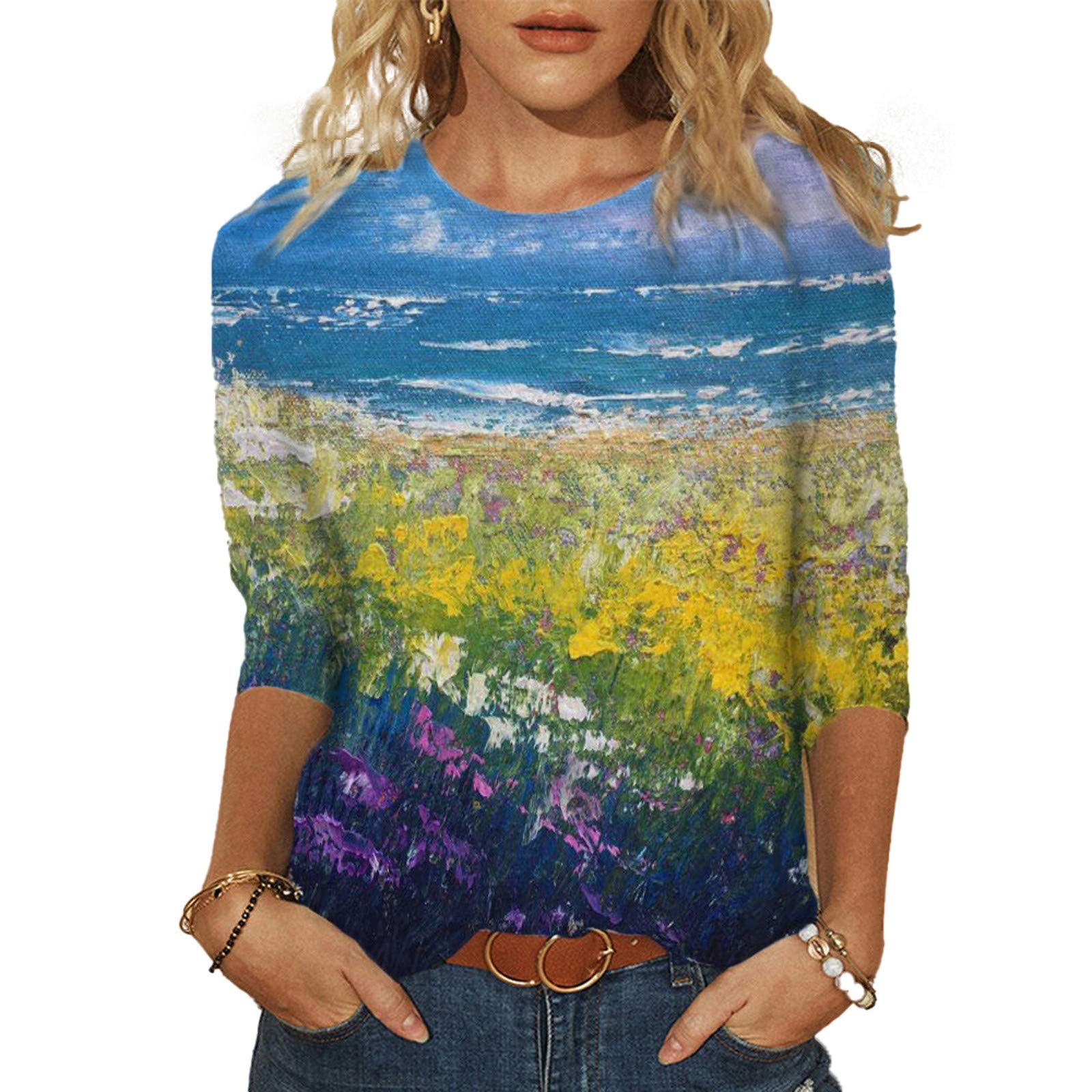 SHOPESSA Women's Vintage Graphic T-Shirt - Casual 3/4 Sleeve Summer Top for Women | Perfect for Everyday Wear, Weekend Outings & Beach Vacations