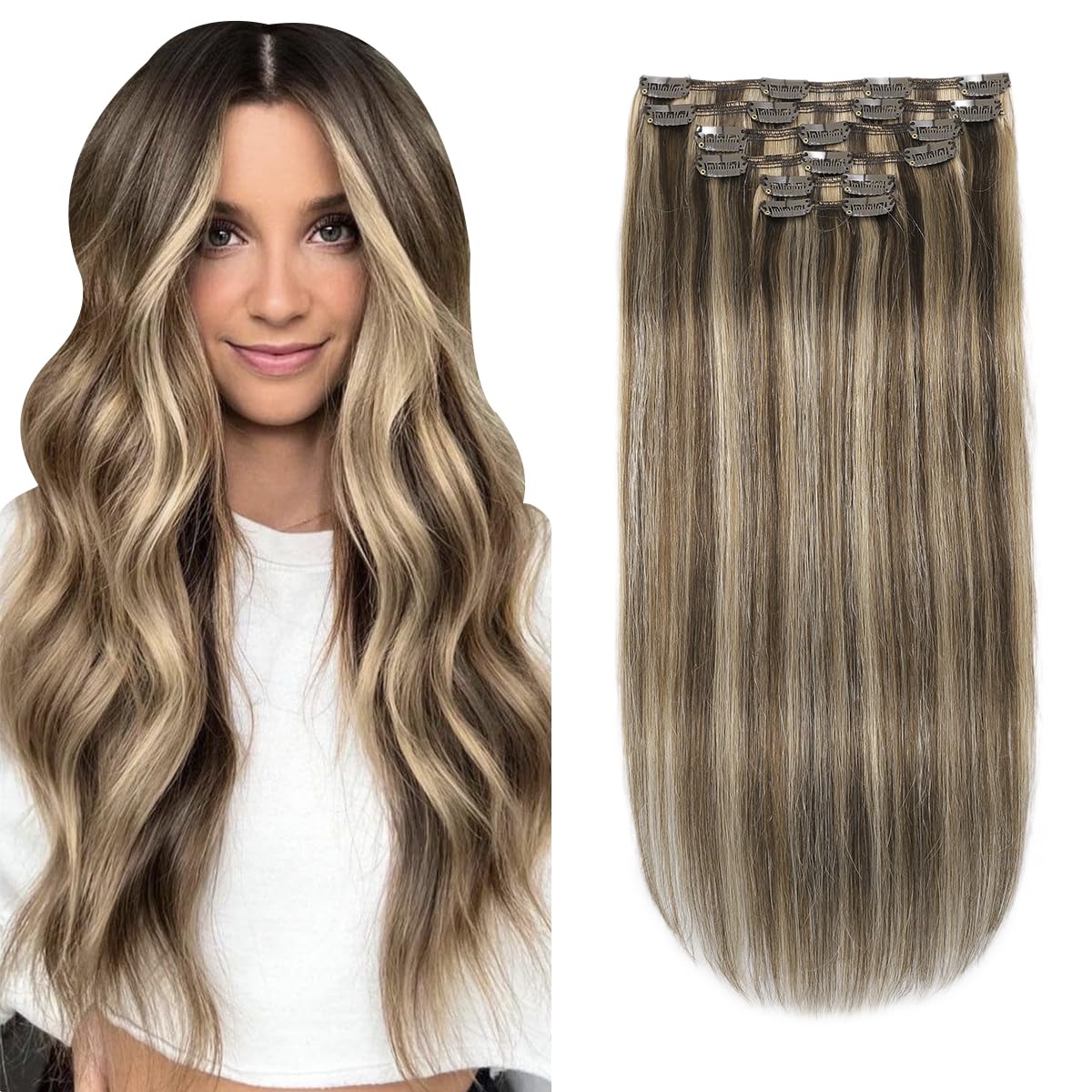 Silky Straight Clip-in Remy Human Hair Extensions for Women - 18 Inch Natural Black Hair Weft for Length & Volume - Perfect for Parties, Weddings & Daily Styling