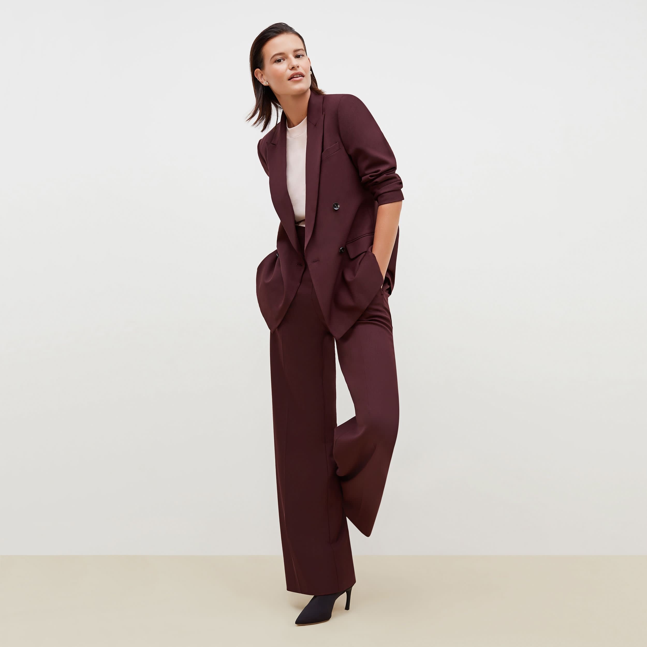 Hadley Pant - Sharkskin Garnet Color Women's Trousers for Office & Business Casual Wear
