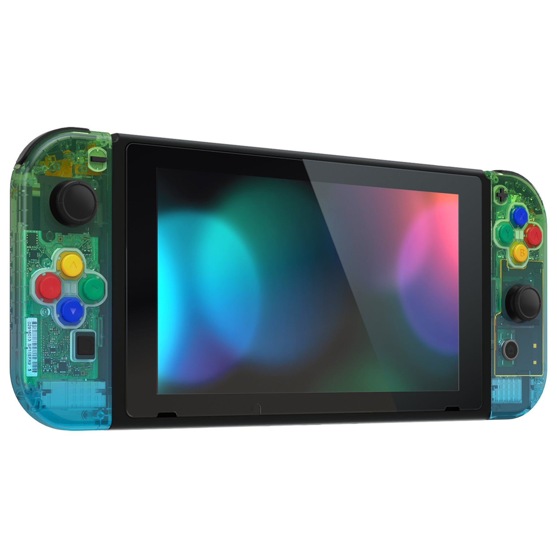 eXtremeRate Gradient Translucent Green Blue Back Plate Replacement Shell for Nintendo Switch Console & Joy-Con Controllers - Full Set Buttons Included - DIY Customization for Gaming Enthusiasts | Perfect for Console Modding, Controller Upgrades & Personalized Gaming Setup