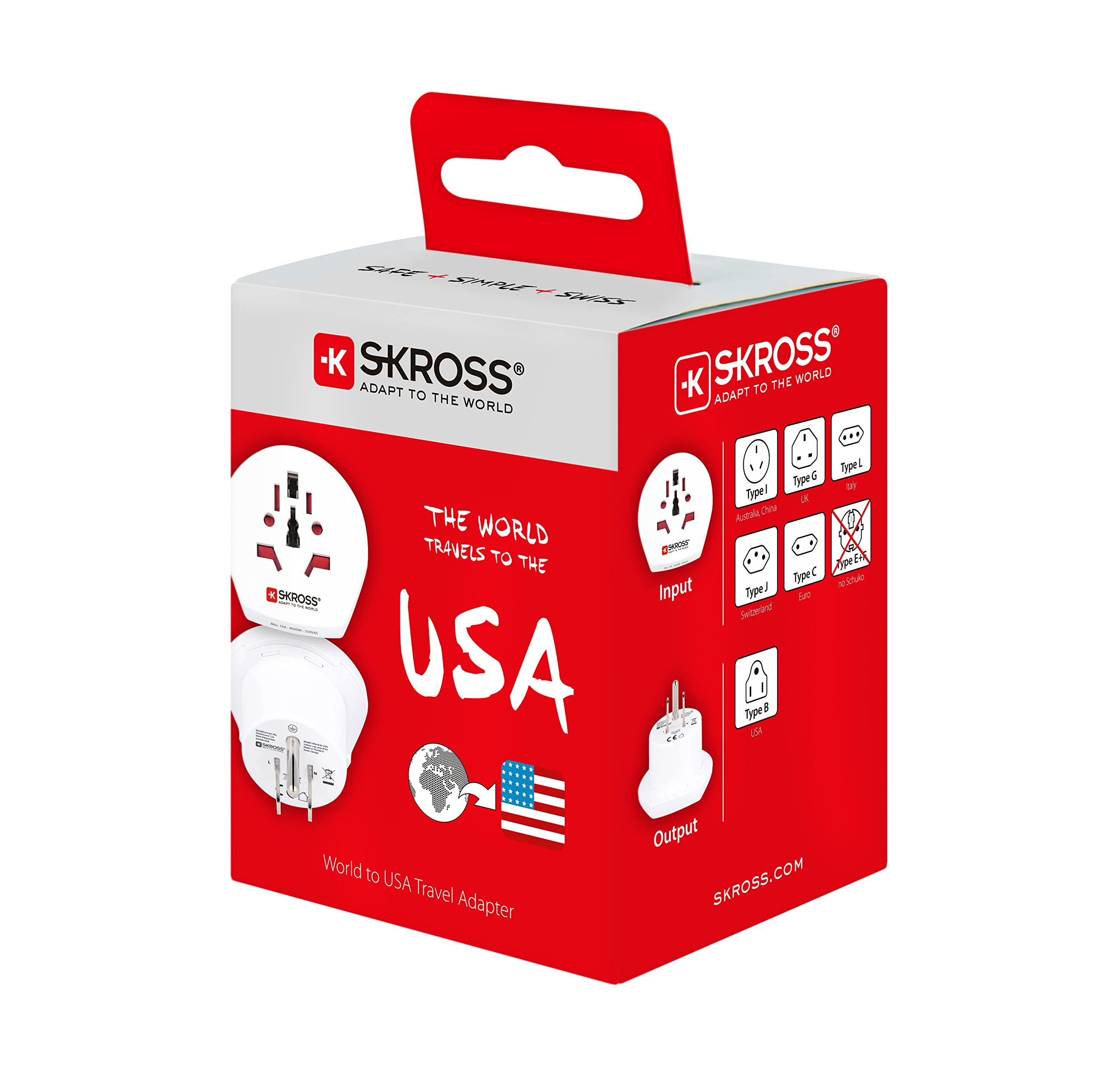 Skross World to USA Travel Adapter - Universal Power Plug Converter for International Travel - White | Perfect for Laptops, Phones & Devices in Hotels & Airports