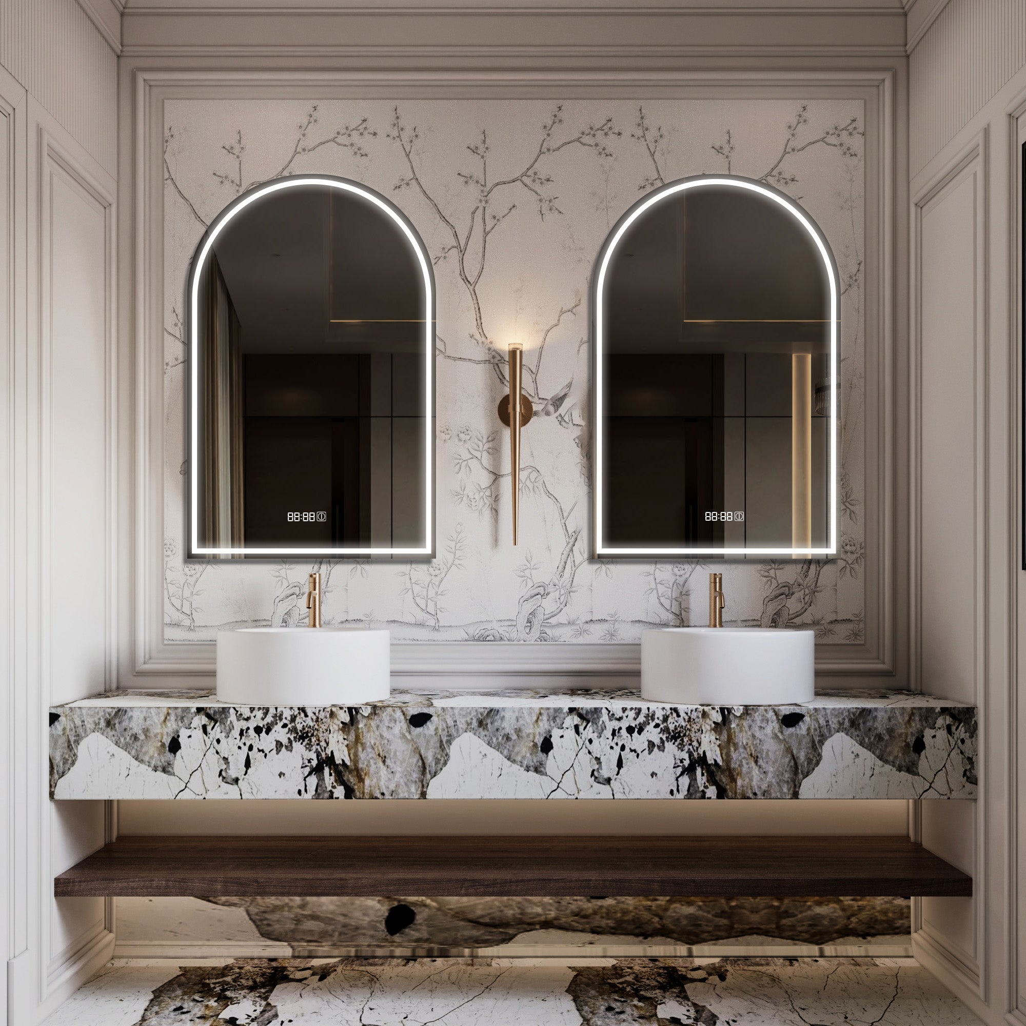 IYRA Arched Custom LED Mirror with Frosted Panel - Modern Vanity Mirror for Bathroom, Bedroom & Dressing Room - Adjustable Lighting for Makeup, Shaving & Self Care