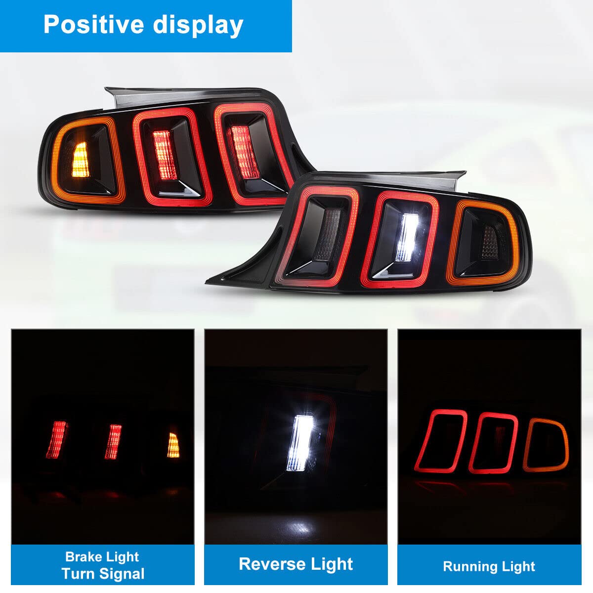 ROXX LED Sequential Tail Lights Assembly for 2010-2014 Ford Mustang - Super Bright Red Lens with Black Housing - Rear Brake Lamp Replacement - Perfect for Night Driving & Car Customization