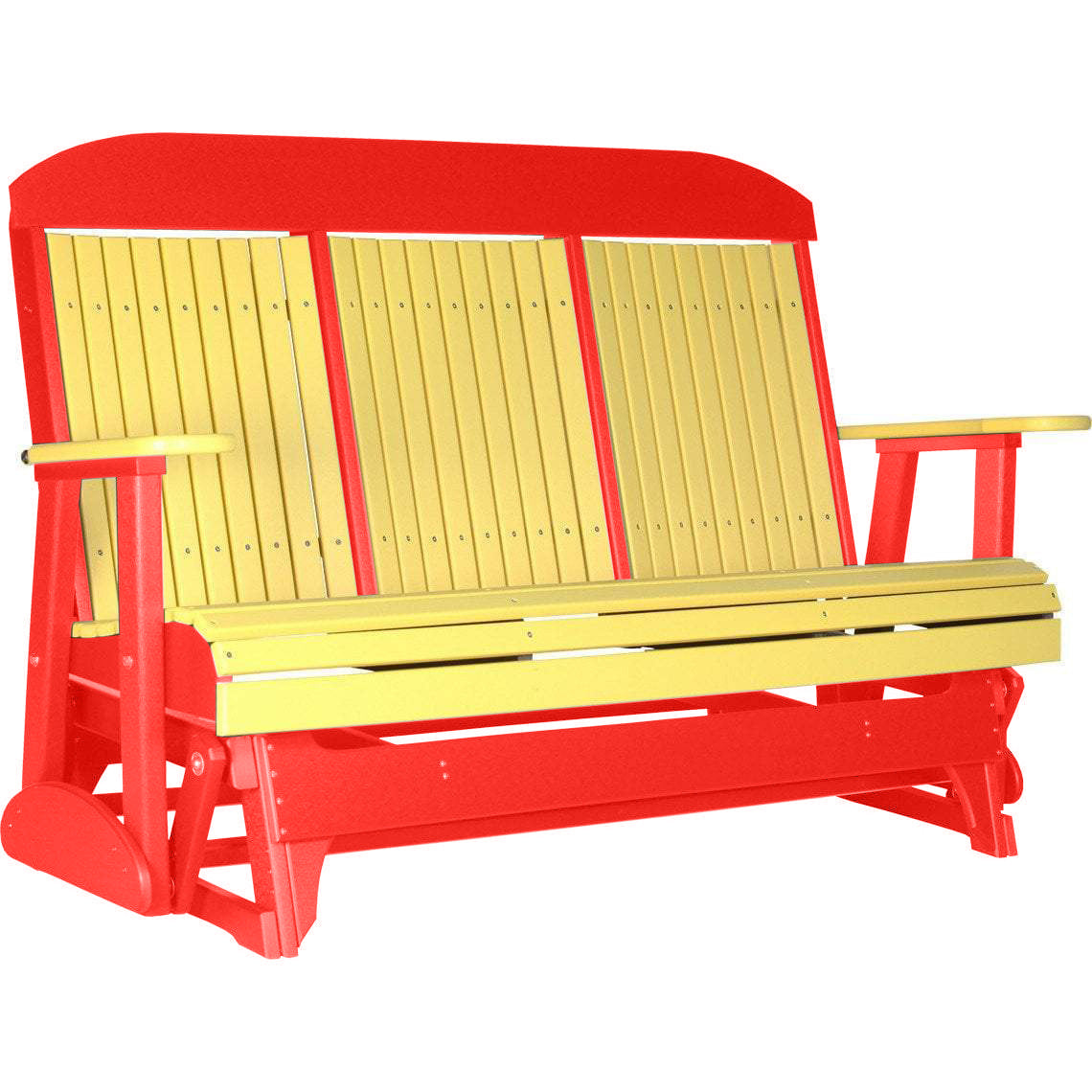 LuxCraft 5 ft. Yellow Recycled Plastic Highback Outdoor Glider - Perfect for Patio, Garden, and Backyard Relaxation
