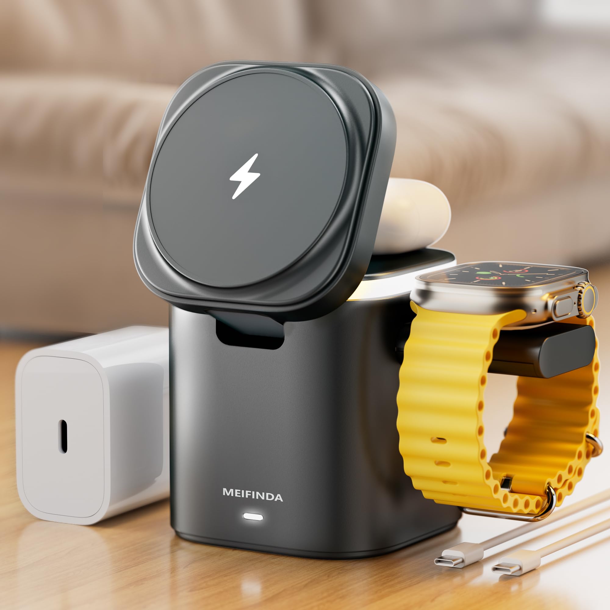 3-in-1 Magnetic Wireless Charging Station for iPhone 16 Pro Max/15/14 Pro Max - Adjustable Magsafe Charger Stand with Fast Charging for iPhone, AirPods & Apple Watch | Portable Travel Charger for Home, Office & Car Use