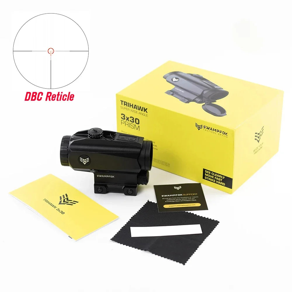 Swampfox Trihawk 3x30mm Prism Scope with Red Dot Sight - BDC/MOA Reticle for Airsoft, Hunting & Tactical Shooting | Compact & Durable Optical Sight for Outdoor Adventures