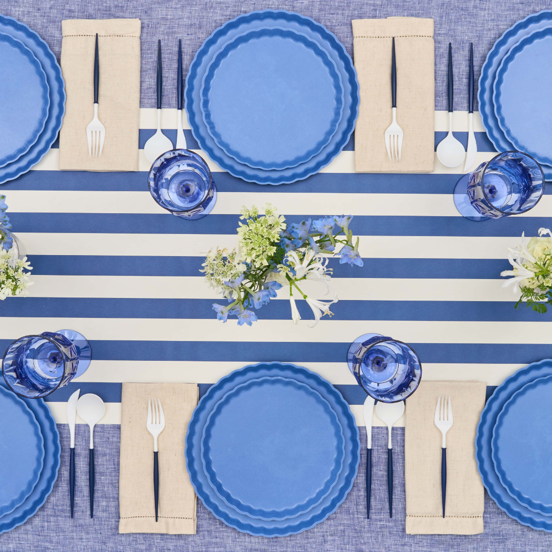 Eco-Friendly Dinner Plates Set of 8 - French Blue Ceramic Plates for Everyday Use, Parties & Sustainable Dining | Dishwasher & Microwave Safe