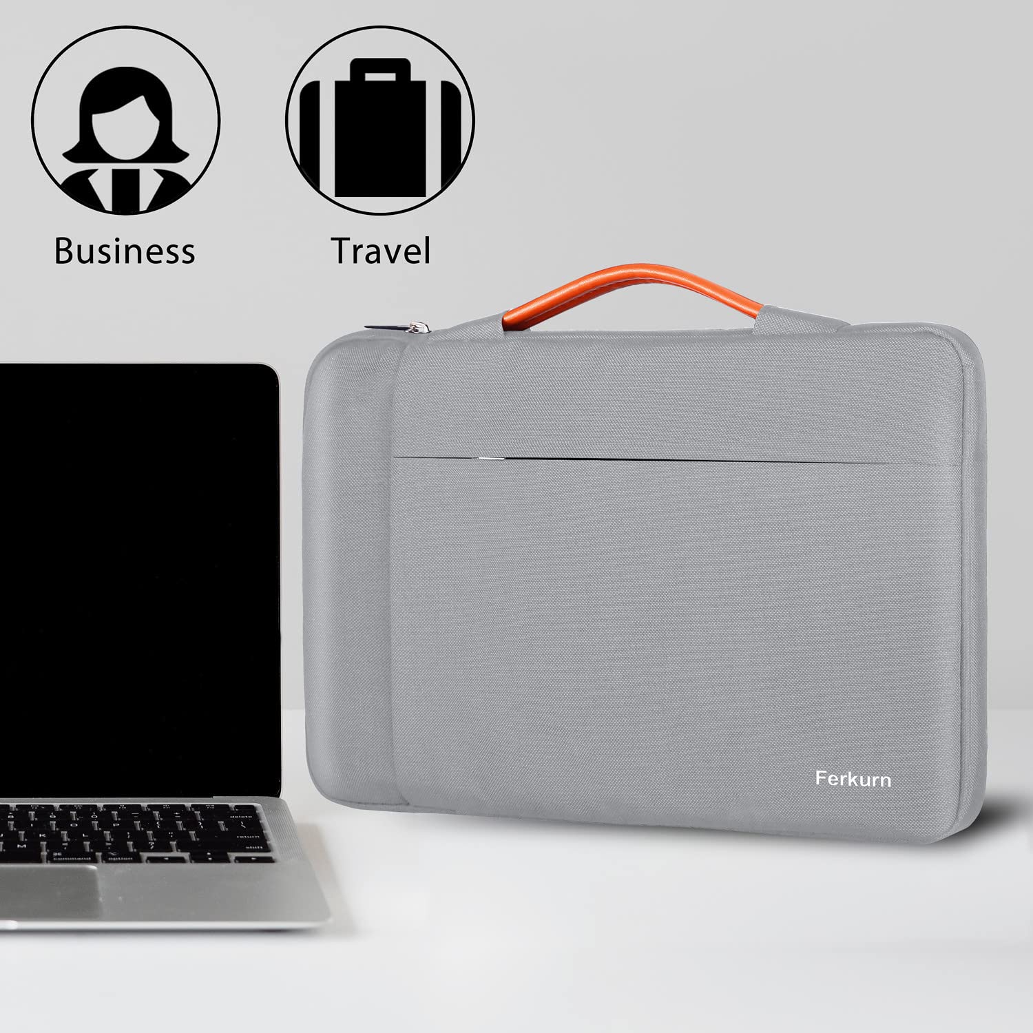 Ferkurn Waterproof Laptop Sleeve 15-16 Inch - Slim Protective Case for MacBook Air/Pro, iPad, Surface Pro, Chromebook, Acer, HP, ASUS Vivobook & Samsung - Light Gray Computer Bag for Work, School & Travel